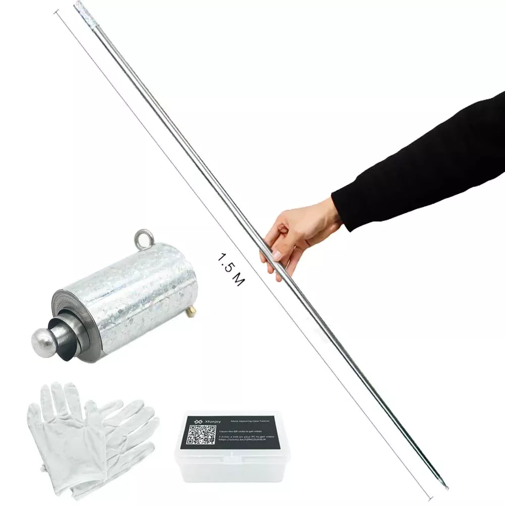 Kensally Magic Appearing Cane - Silver, 150cm, Includes Gloves & Tutorial