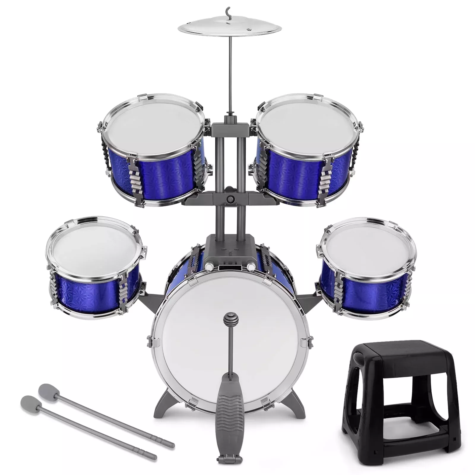 Kids Drum Set 5 Piece Toddlers Jazz Drum Kit With Stool Musical Instru