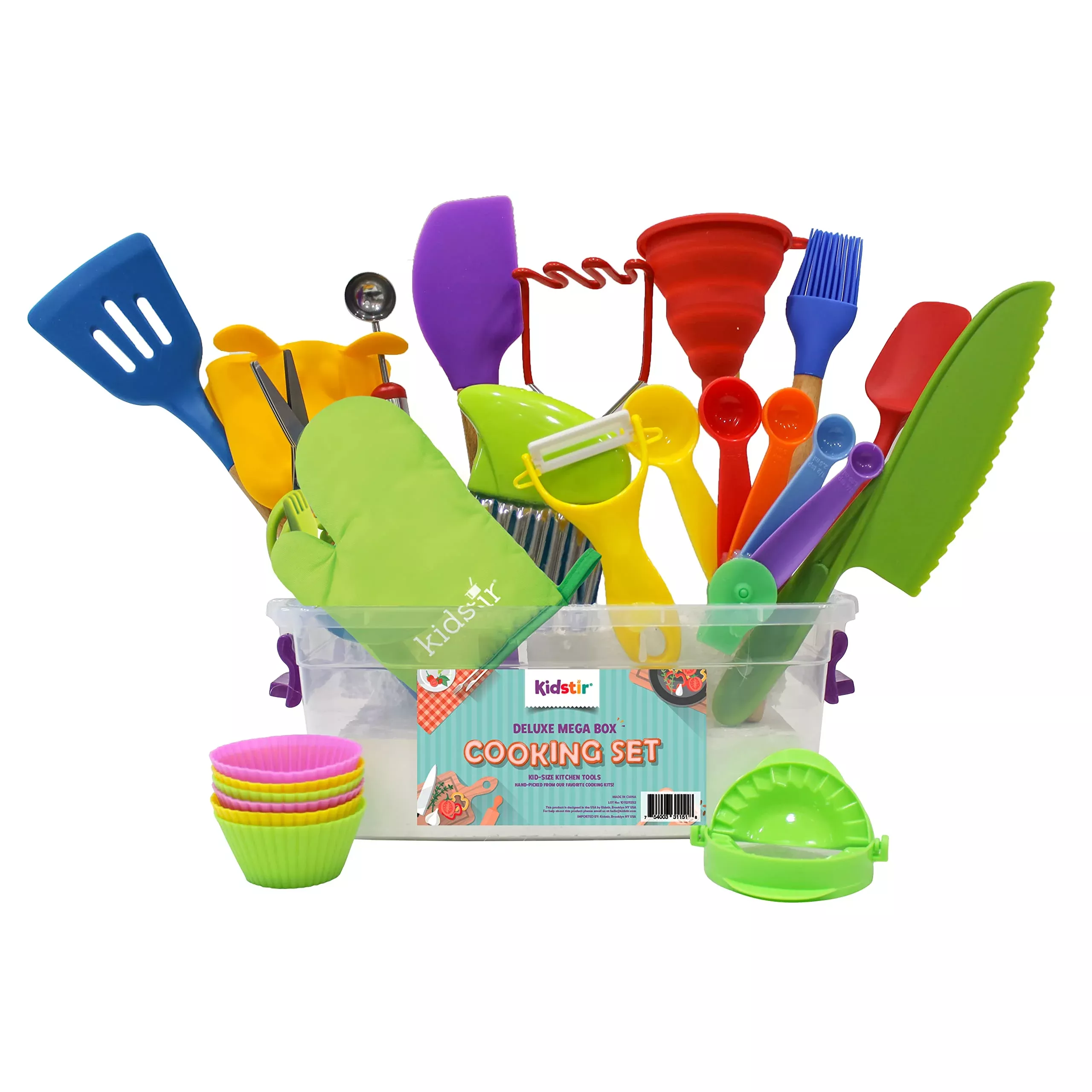 Kidstir Deluxe Cooking & Baking Set - Assorted Tools, Kid-Sized, Colorful