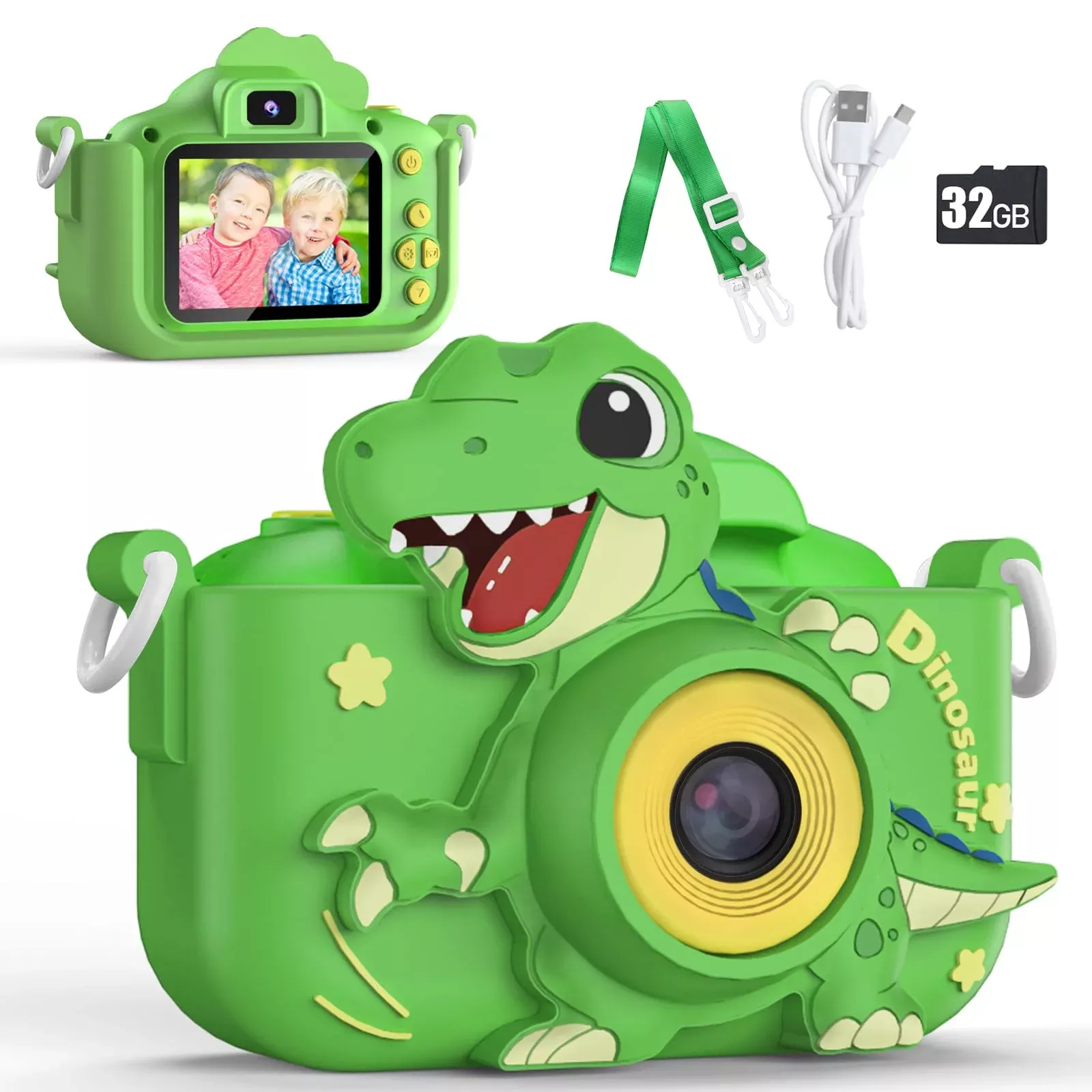 KIZJORYA Kids Digital Camera Green 32GB SD Card Lightweight Compact