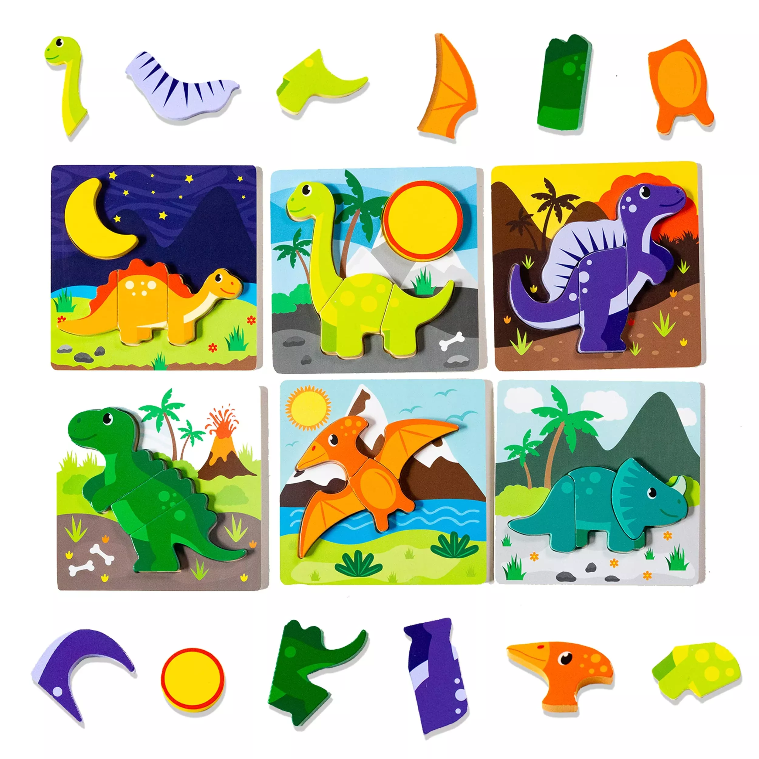 Klevly Dinosaur Wooden Puzzle for Toddlers, 5.9"x5.9