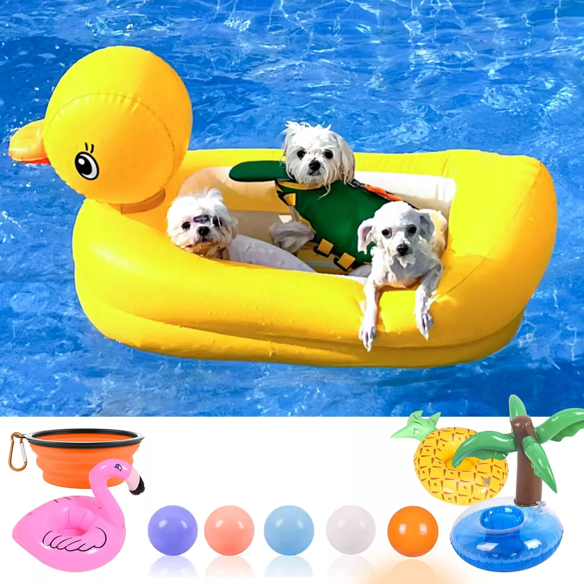 KUCDBUN Dog Pool Float Set for Small Dogs, Yellow, 7 Pieces