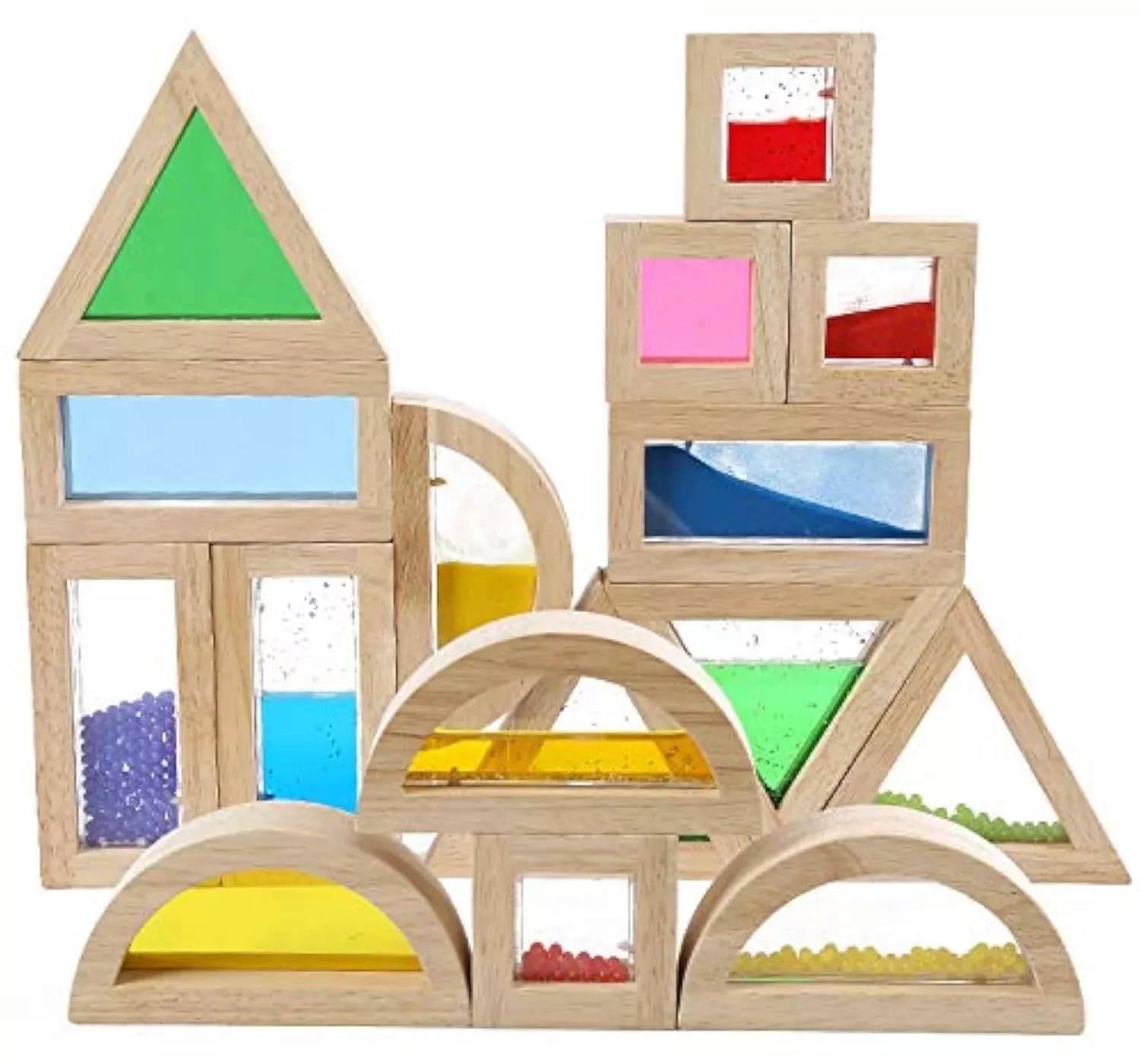 Kvintes Rainbow Blocks Set - Large 16-Piece Wooden Educational Toy