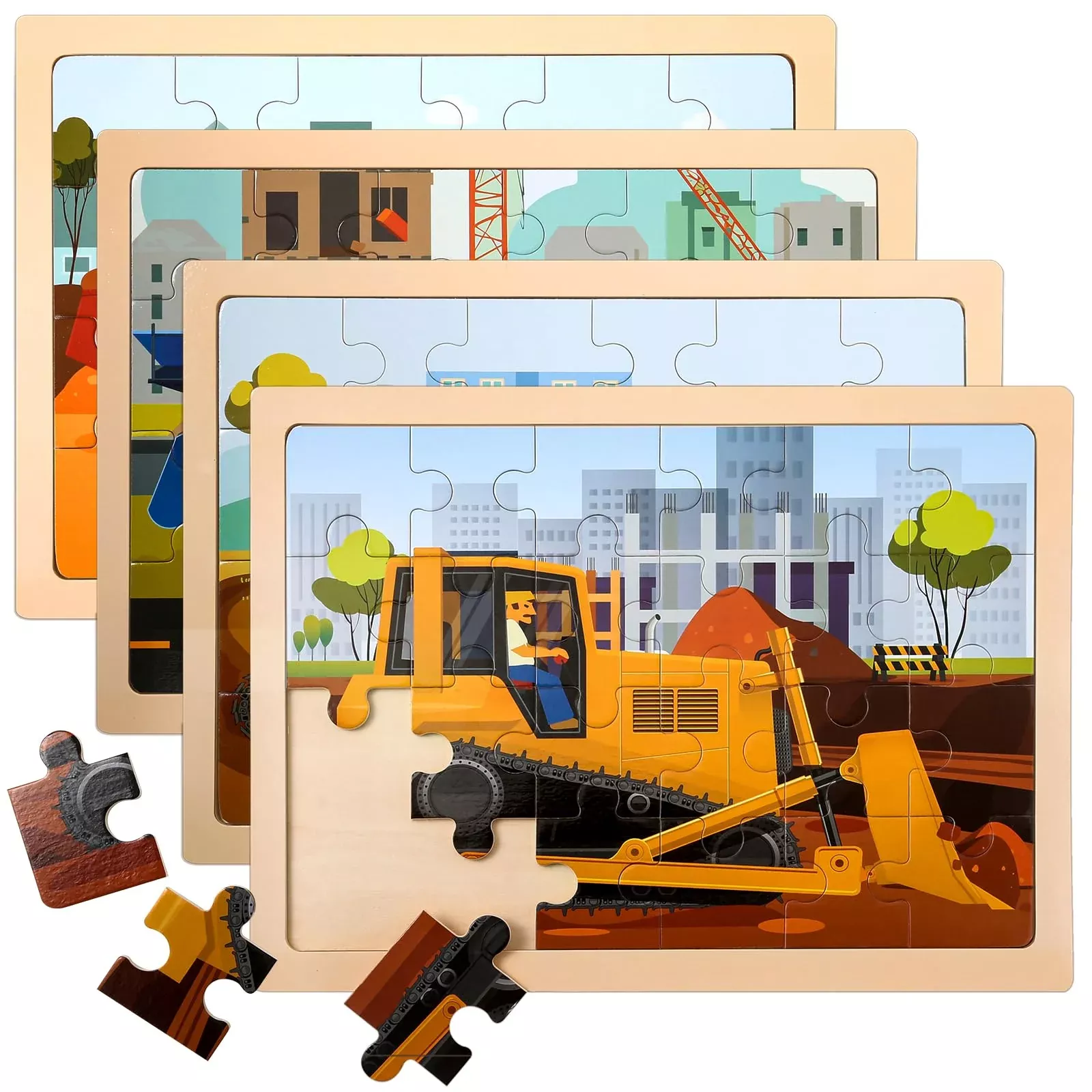 LACCHOUFEE Wooden Vehicle Puzzles for Kids, 24 Pcs, Engineering