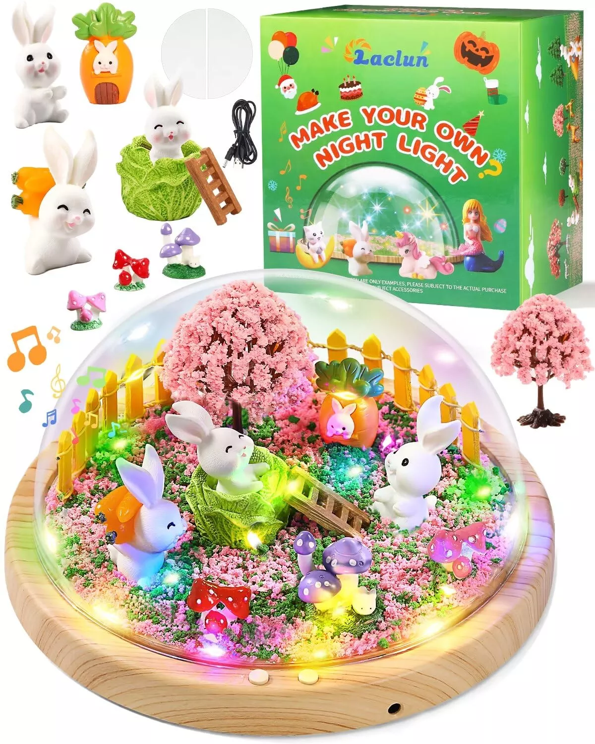Laclun Large Bunny DIY Night Light Music Box - New Bunny Music