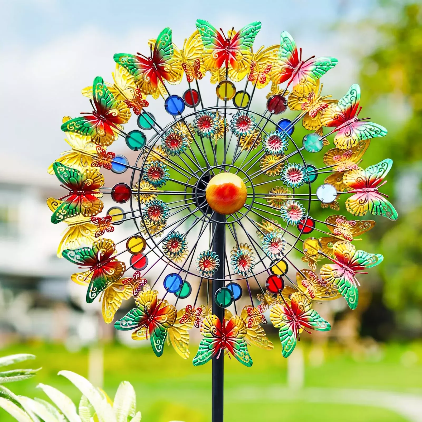 Lariander Large Garden Wind Spinner, Yellow, 23" x 84", Metal