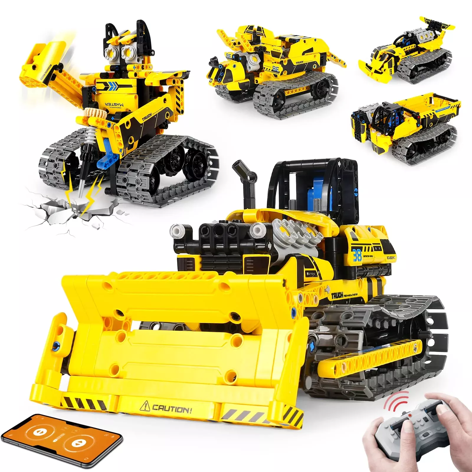 LECPOP 5 in 1 STEM Robot Toy Kit, 452 PCS, RC Bulldozer, Engineering T