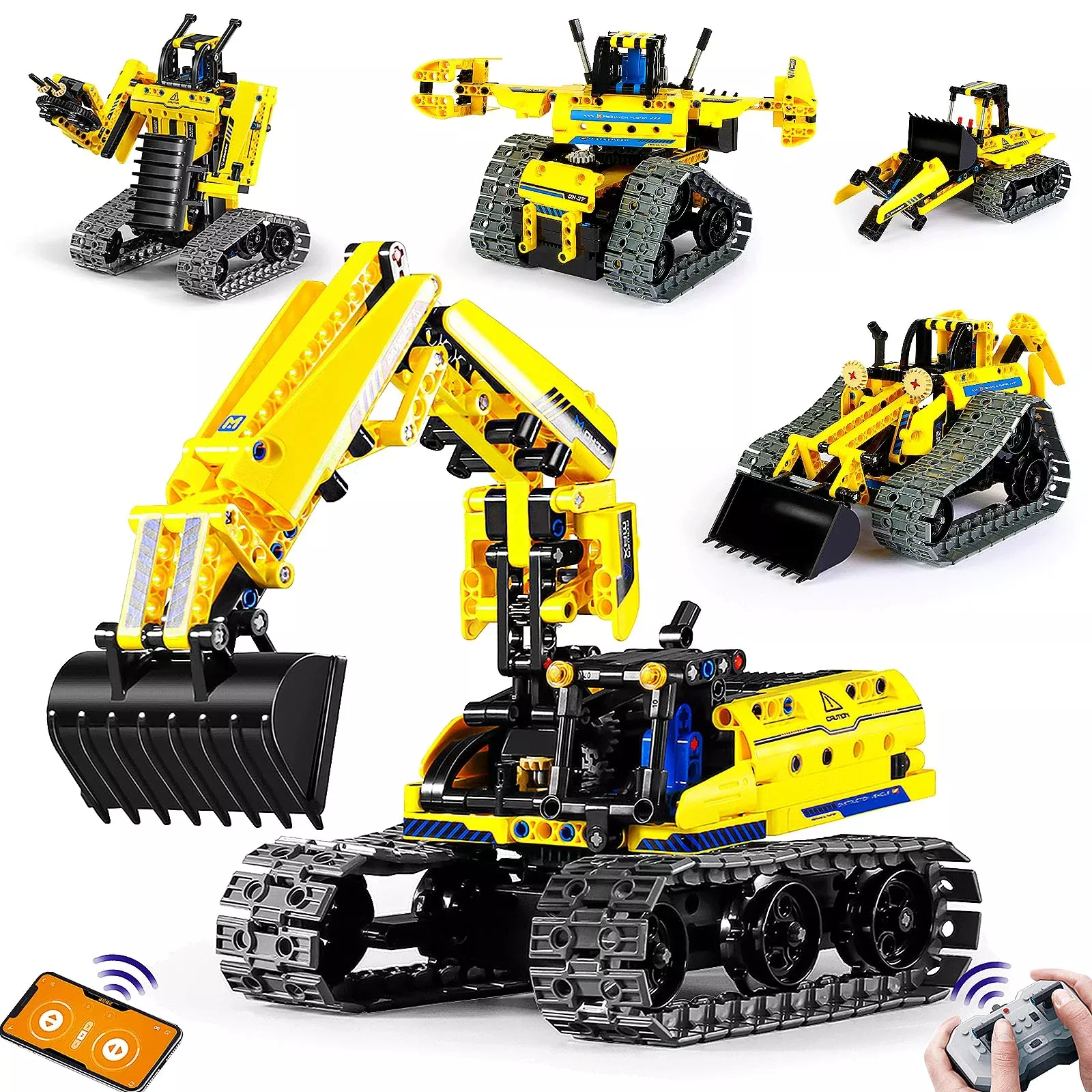 LECPOP 5 in 1 STEM Robotics Kit, 430 PCS RC Excavator, Educational Bui