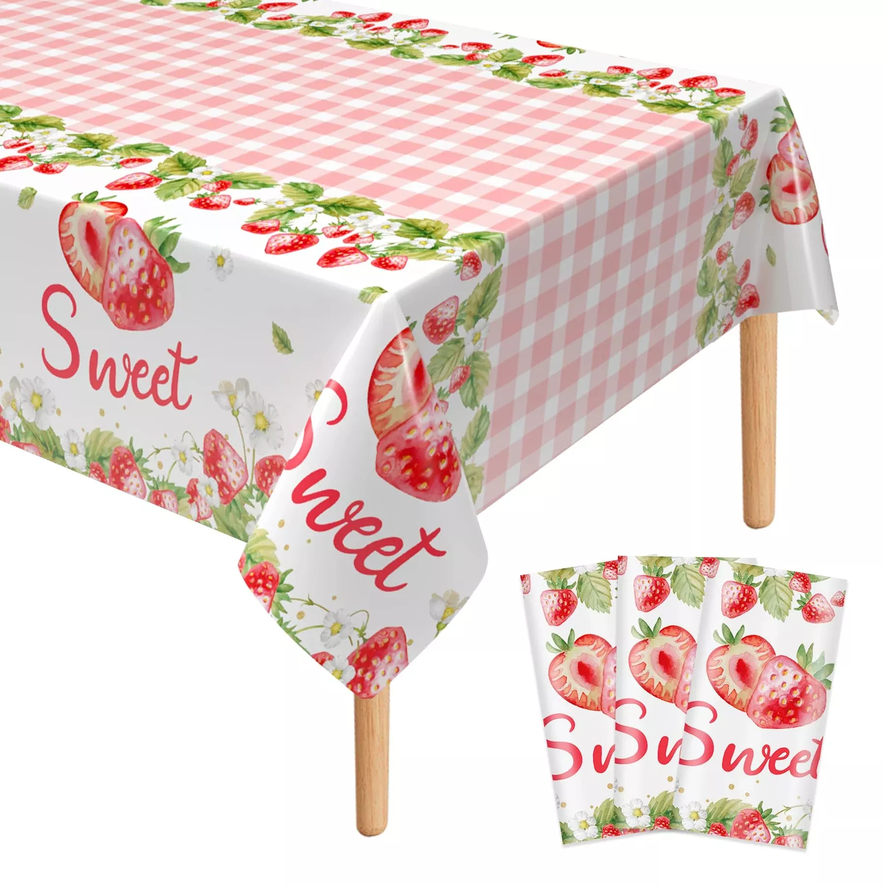 Lianxuia Strawberry Tablecloths, 54x108 Inch, 3 Pack,
