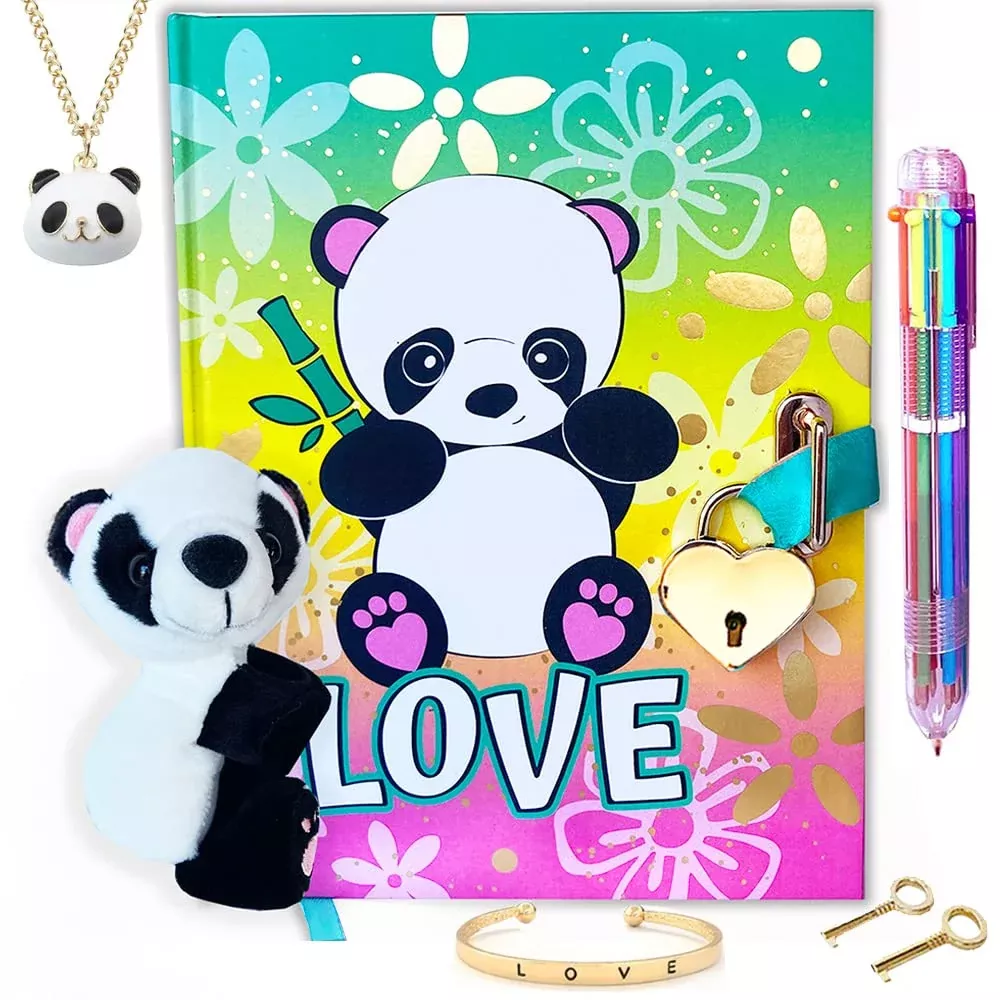 Life Is A Doodle Girls Diary With Lock And Key - Panda Diary For Girls