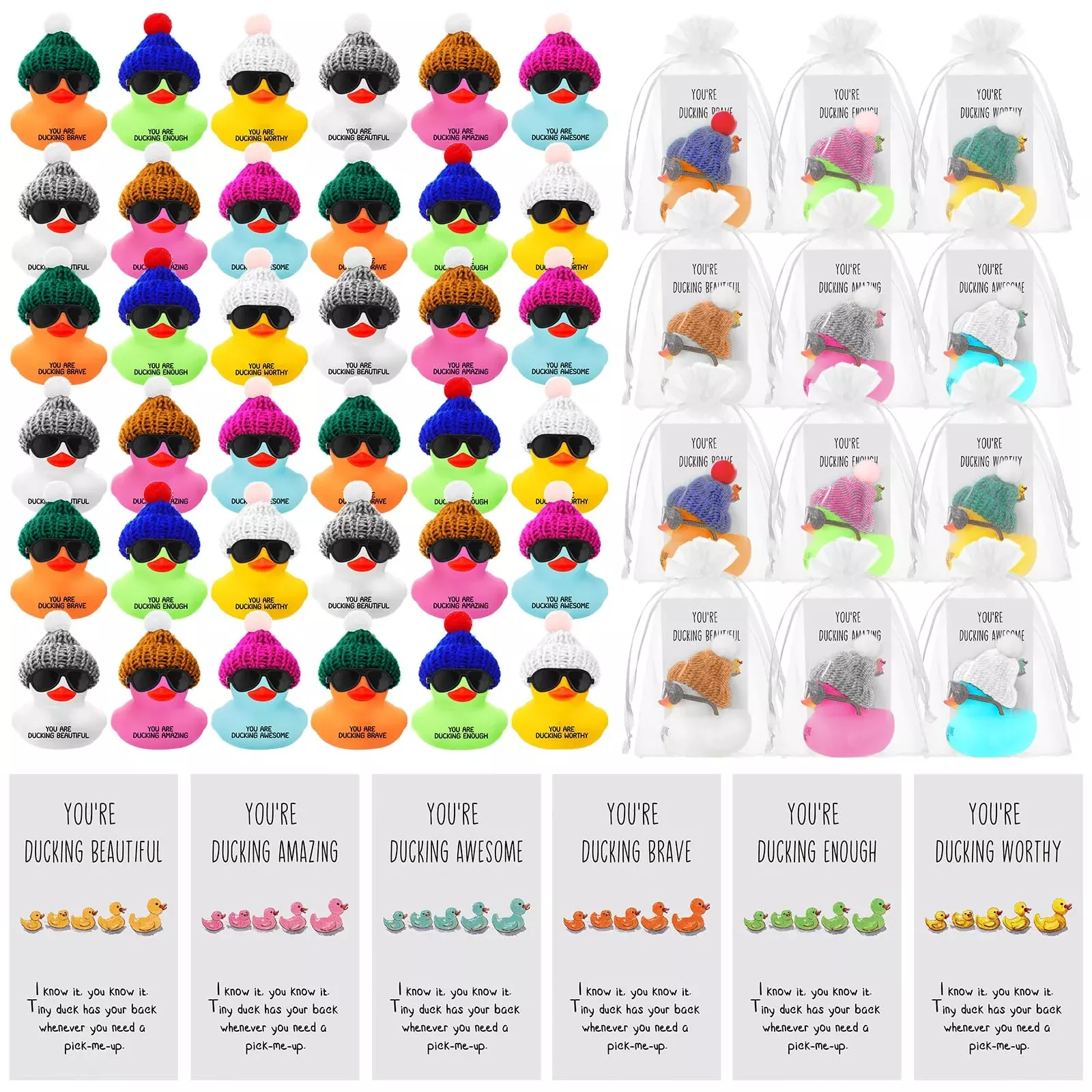Liliful Rubber Ducks Set - 12 Colorful Bath Toys with Mini Sunglasses