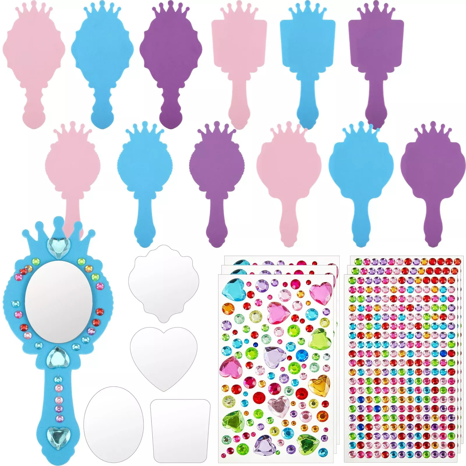 Liliful Unfinished Princess Mirrors Set, Pink, Blue, Purple, 12 pcs