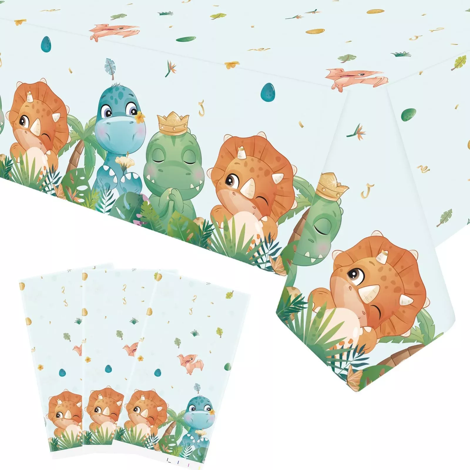 Lilwemen Dinosaur Tablecloth Set for Birthday Party, 3 Pack, 86"x52
