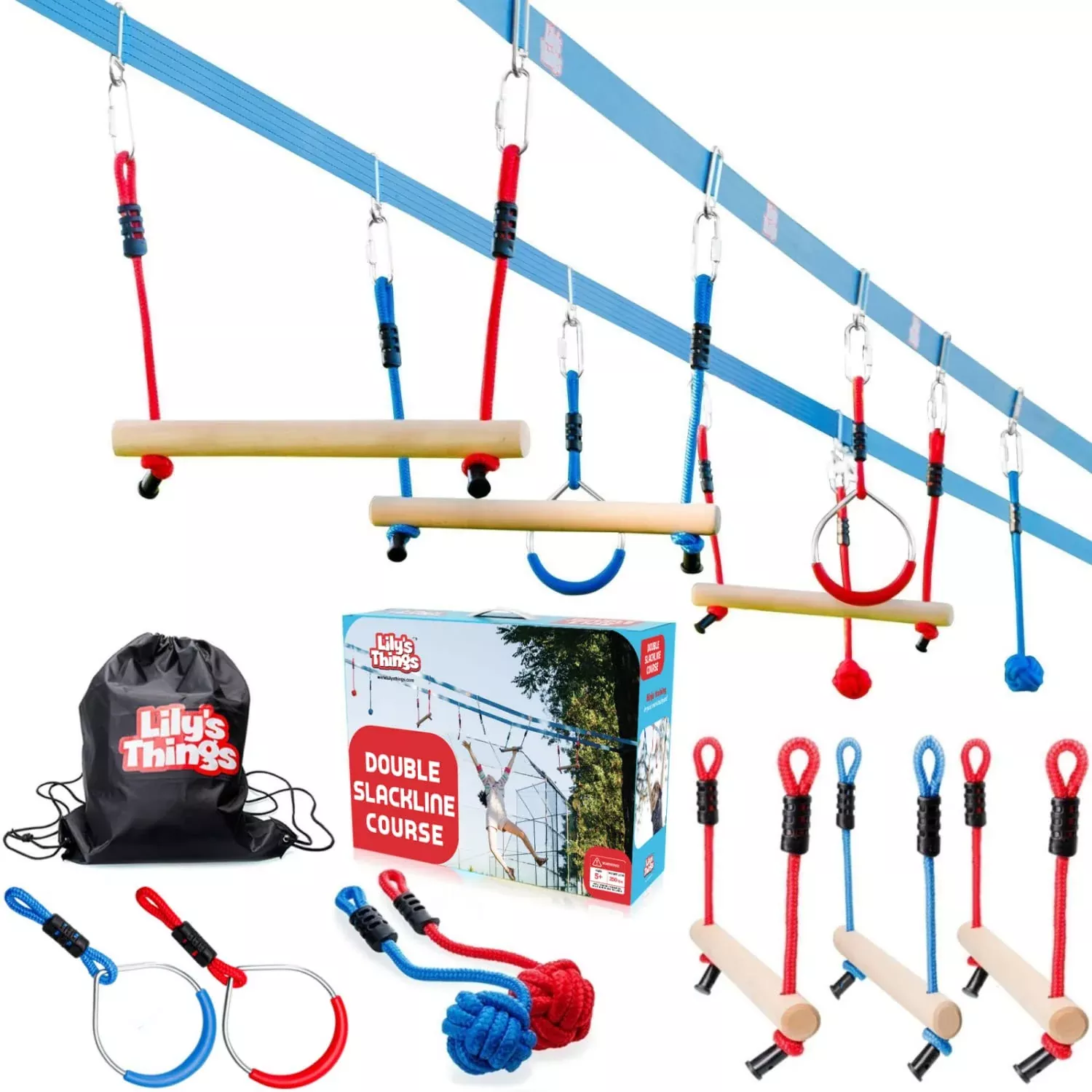Lily's Things Ninja Line Monkey Bars Obstacle Course 80ft Blue