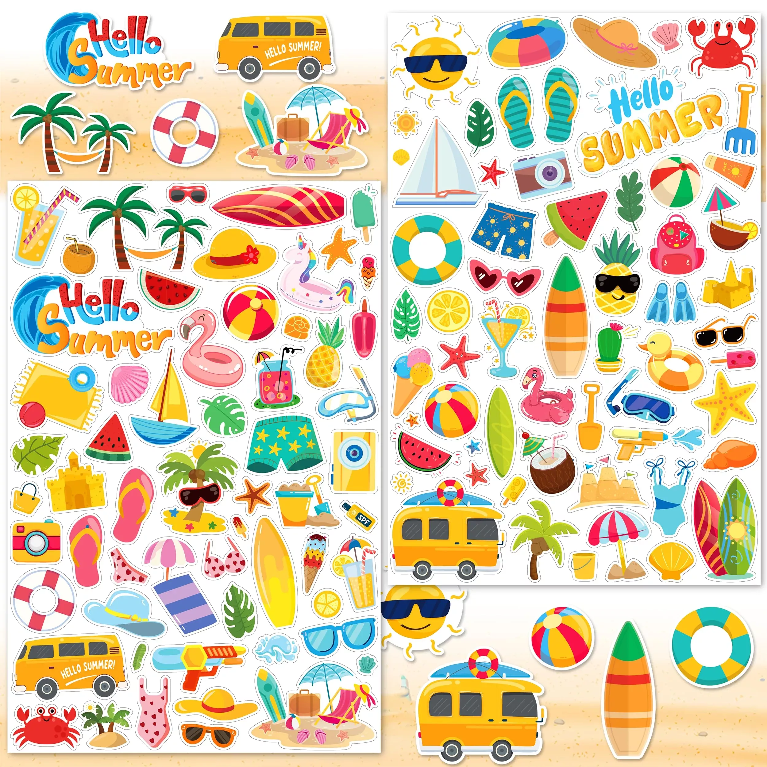 LINAYE Summer Beach Stickers Bulk - 1400PCS Colorful Tropical Designs