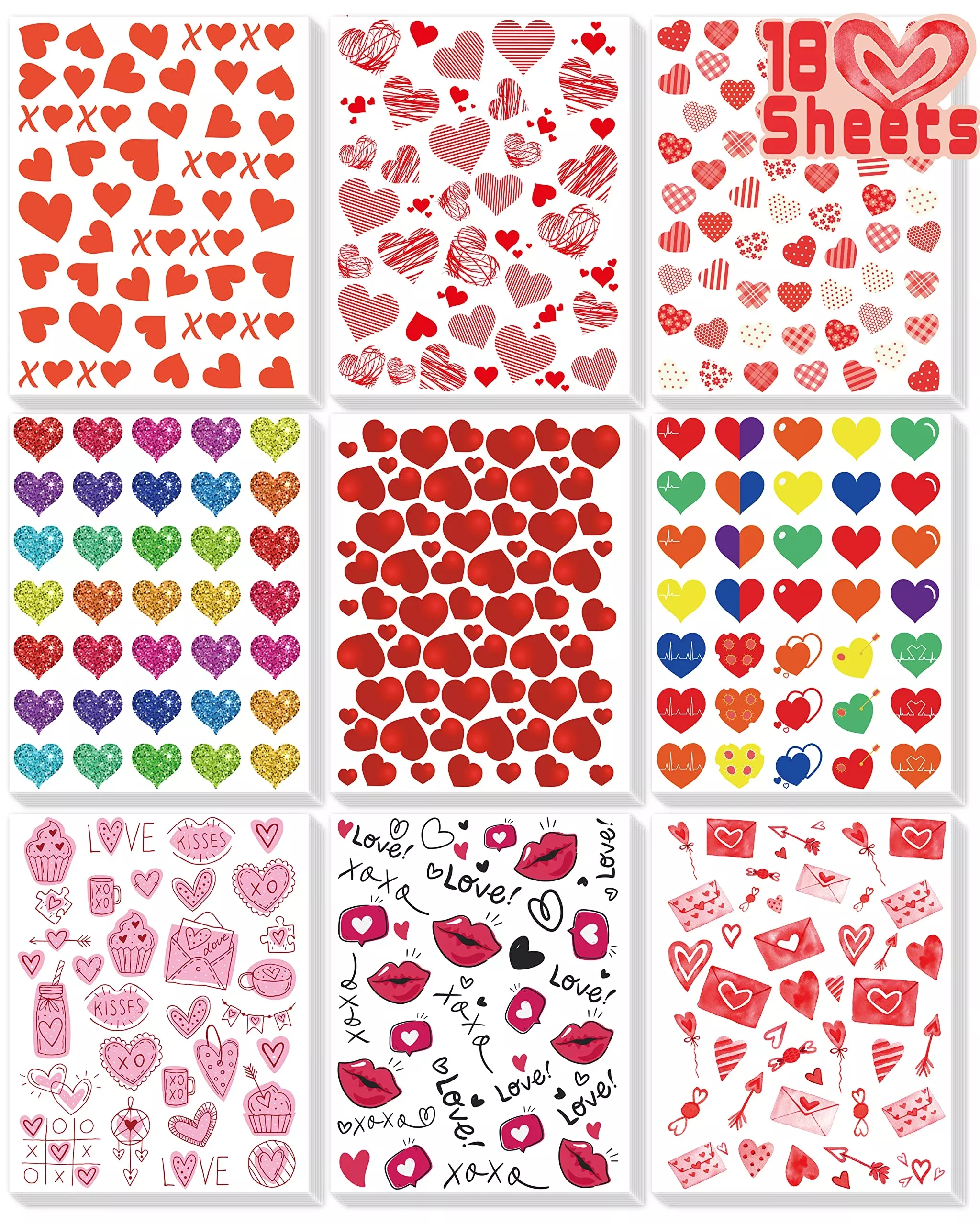 LINAYE Valentines Stickers for Kids - 18 Sheets Colorful Designs