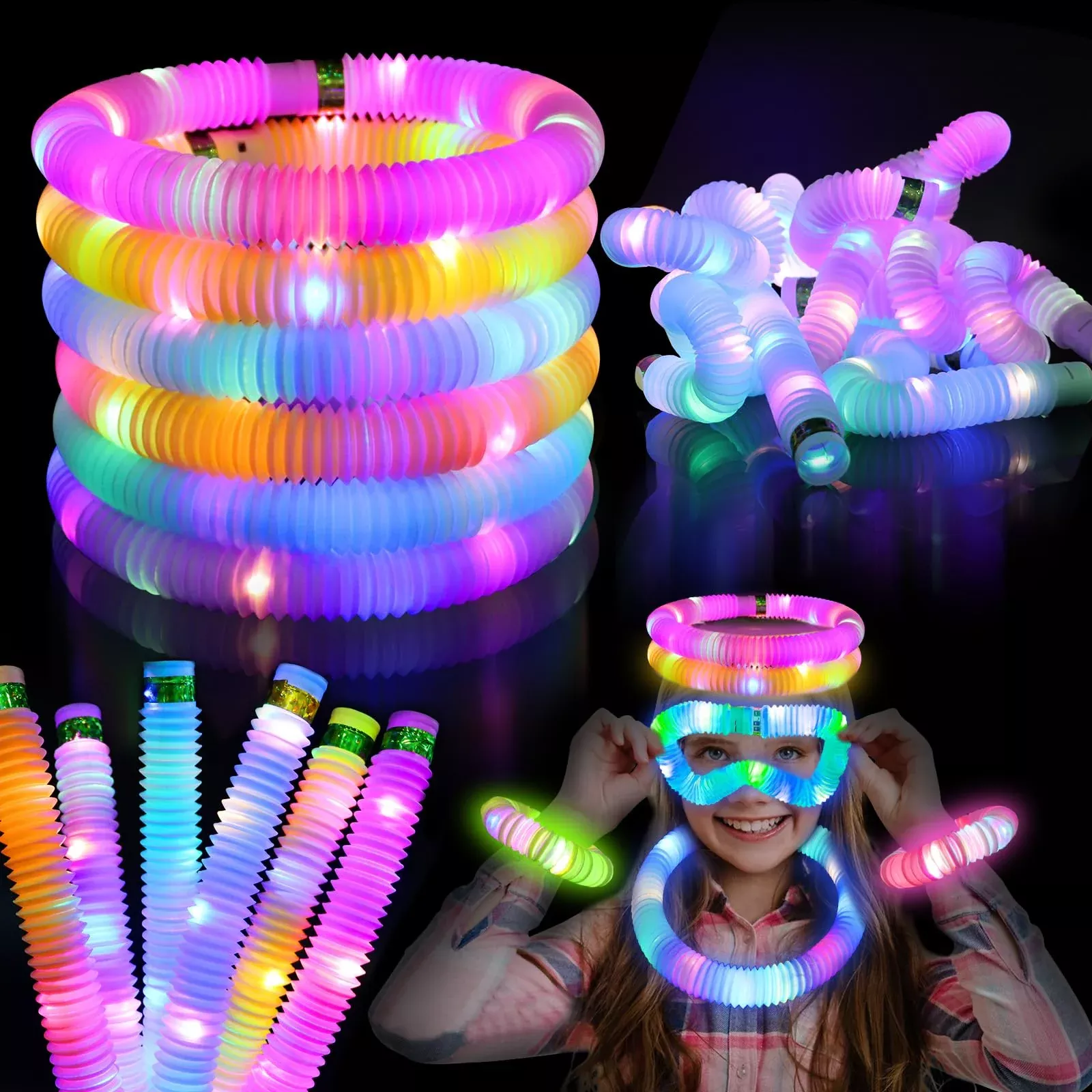 LITFP Light Up Pop Tubes Party Favors Multicolor 6 Pack for Kids