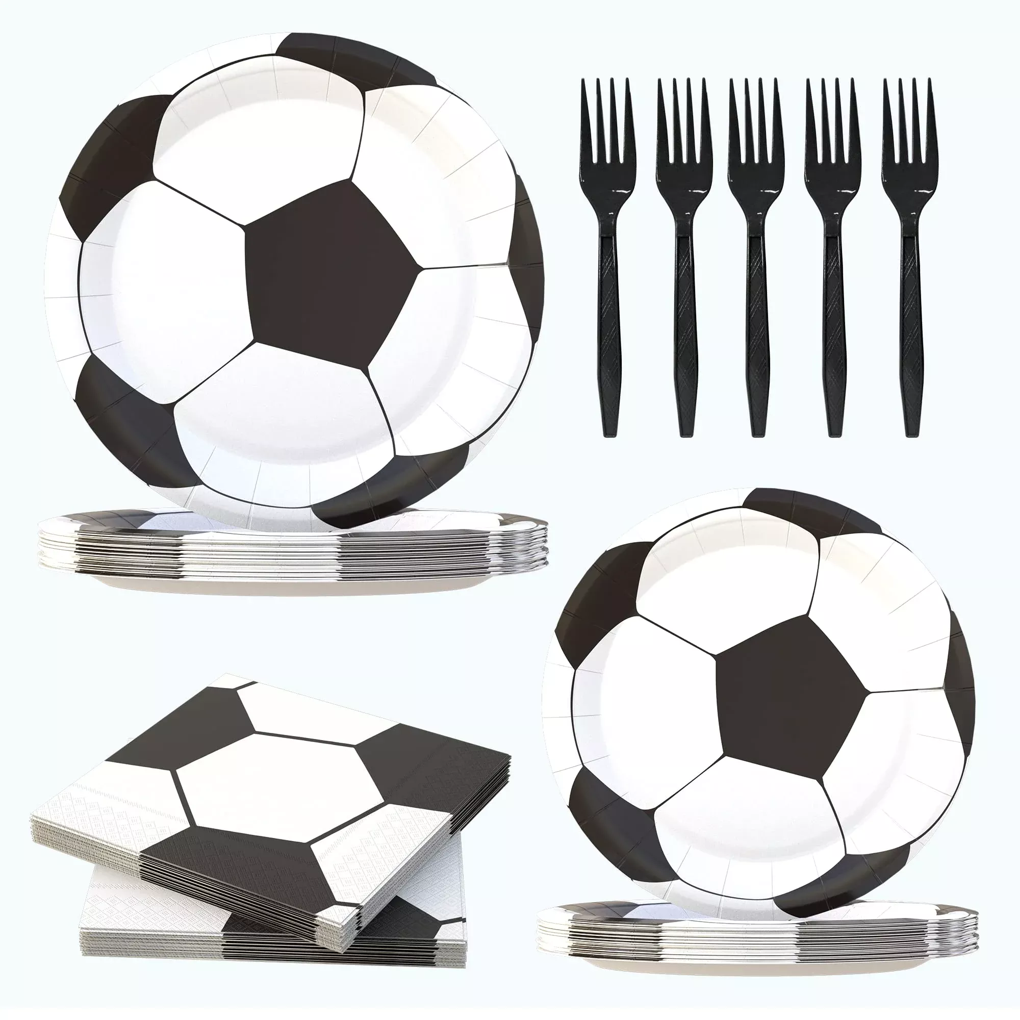 LMJUNZZ Soccer Party Supplies Set for 30 Guests, Black & White