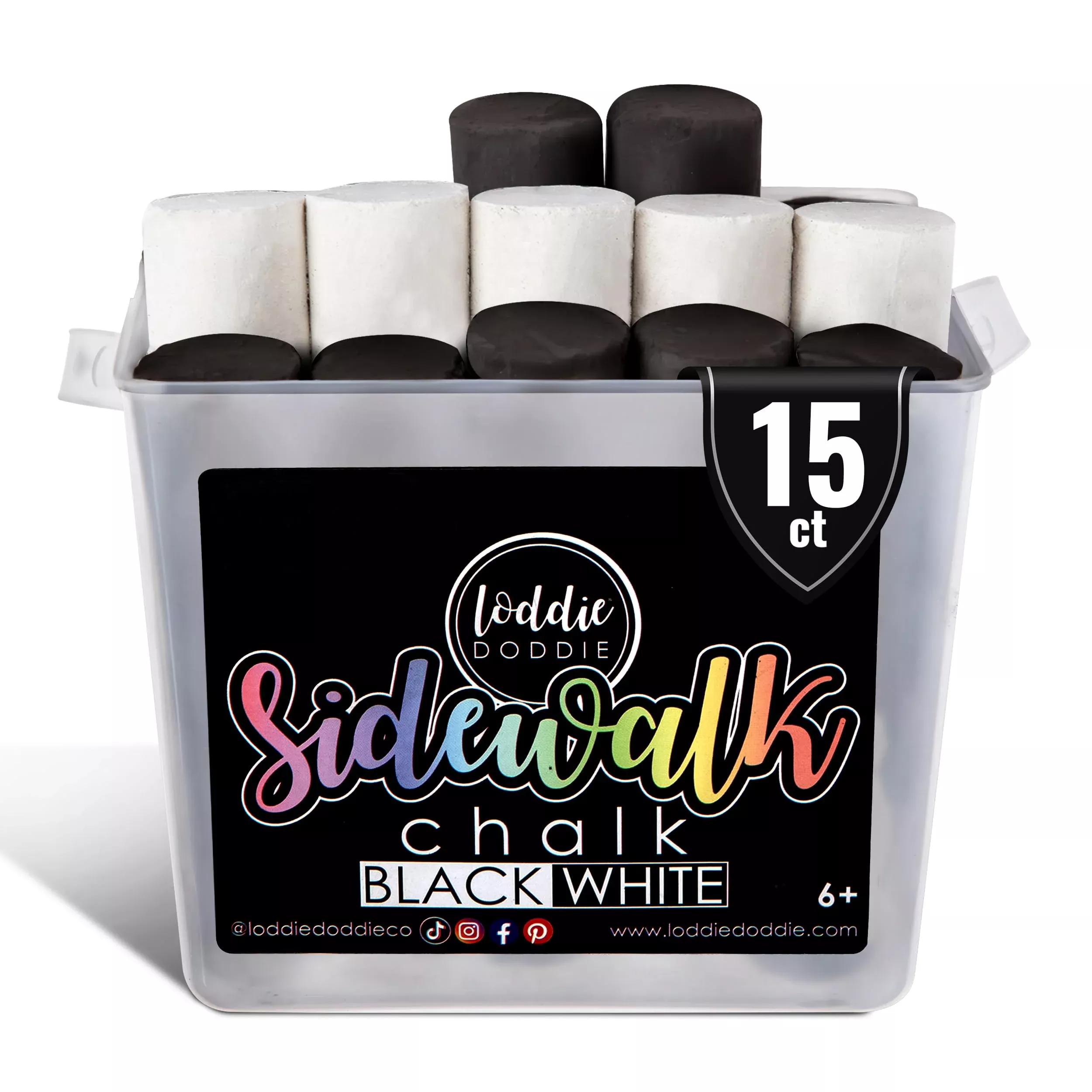 Loddie Doddie- 15Ct Bucket Of Sidewalk Chalk- Black And White- Long La