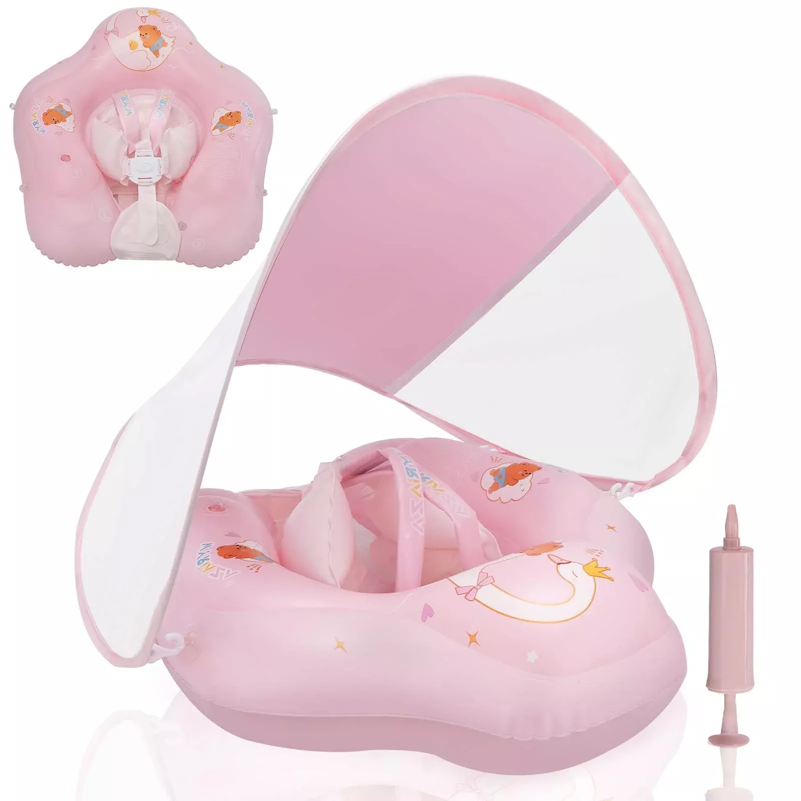 LOOWARTS Baby Float with Sun Canopy, Pink, 3-12 Months,