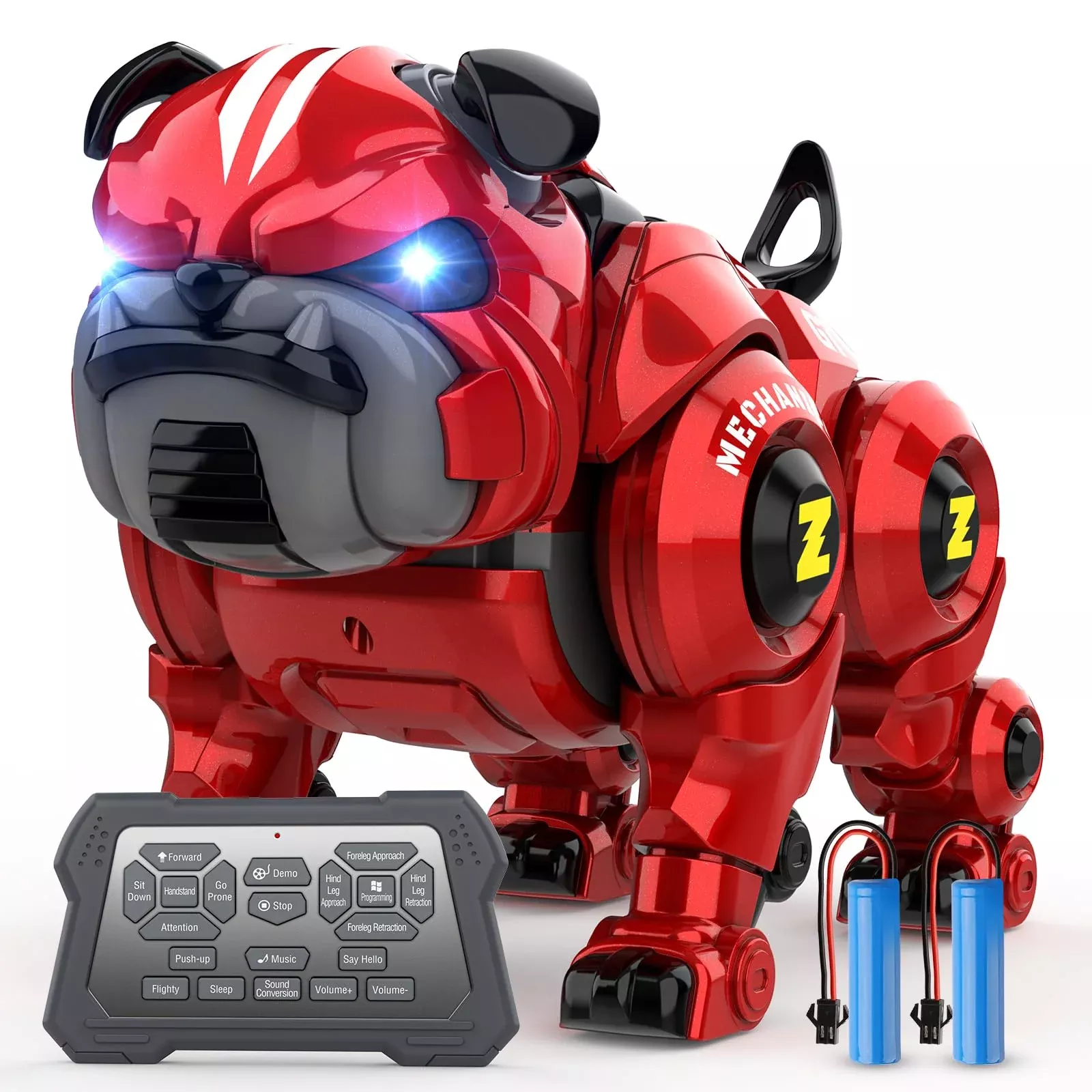 Lterfear Robot Dog Toy - Rechargeable RC Interactive Bulldog, Red, 5.1