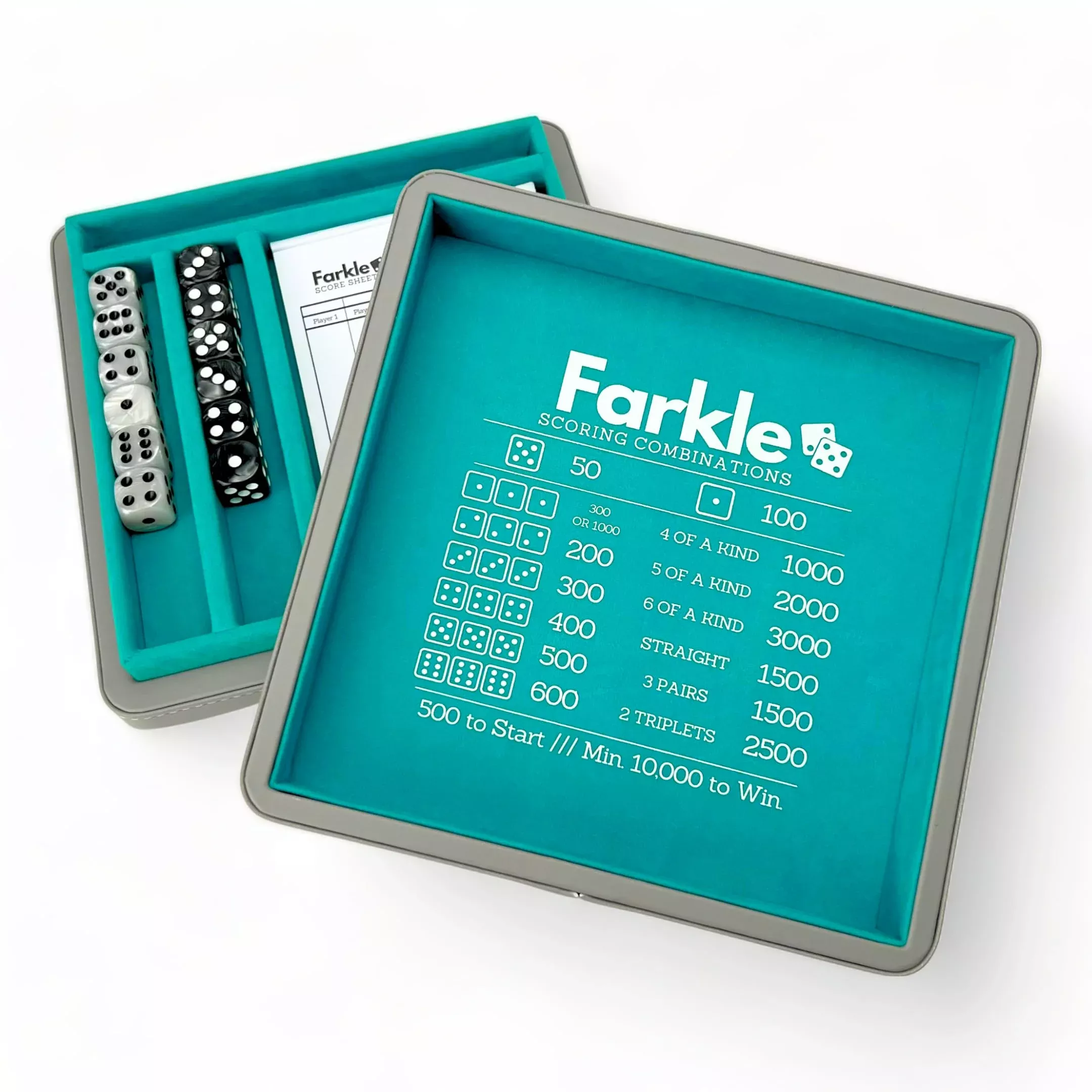 Luck Lab Deluxe Farkle Dice Tray, Grey and Turquoise, 7.5"