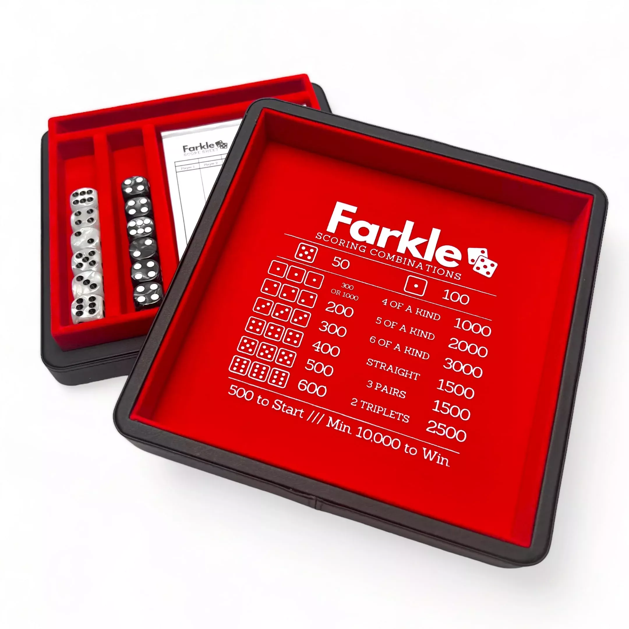 Luck Lab Deluxe Farkle Dice Tray and Storage Case, Black and Red, Medium