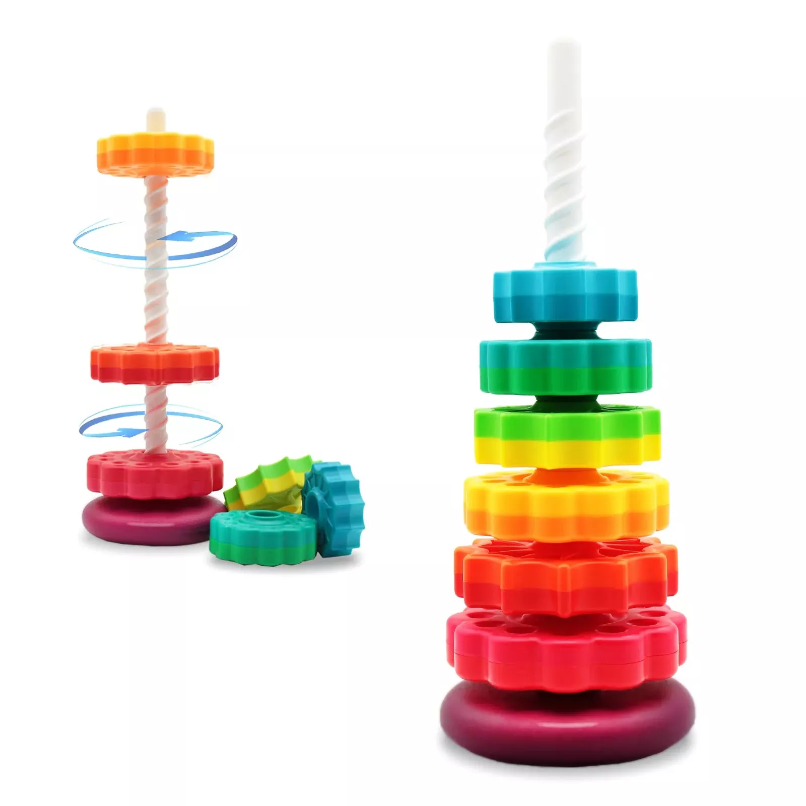 LUCKFUTURE Rainbow Color Spinning Stacking Toy for Toddlers, Large Size