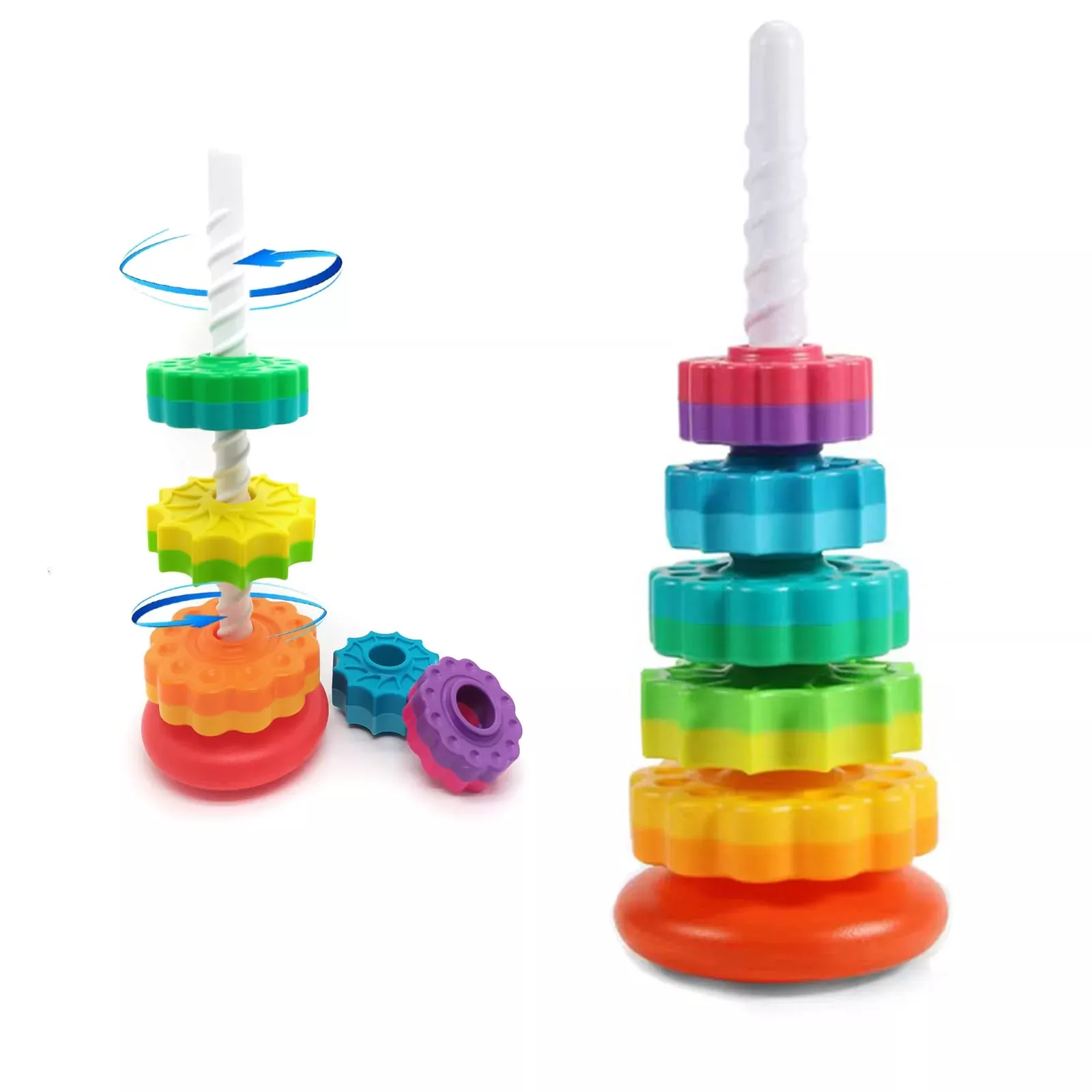 LUCKFUTURE Spinning Stacking Toy for Toddlers, Rainbow Color, Small