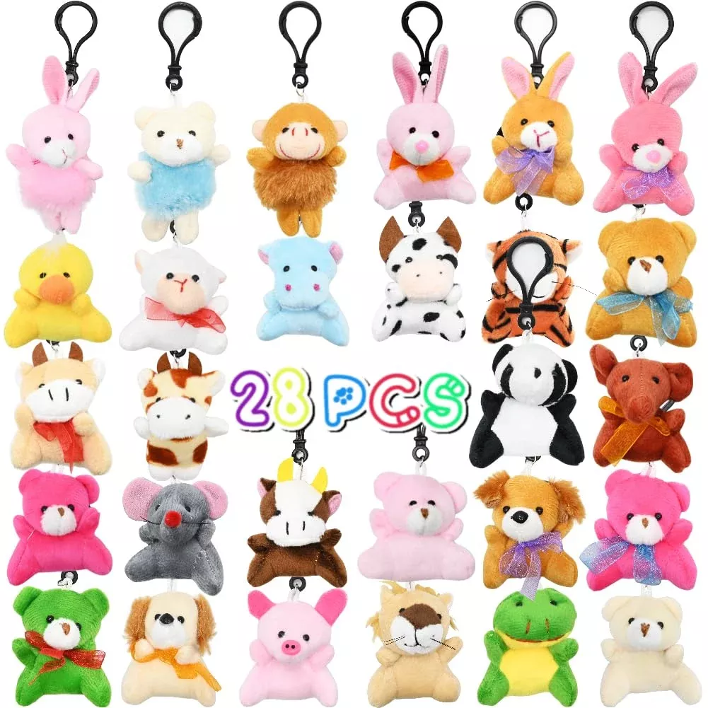 LUKBERA Plush Animal Keychains - 28 Unique Mini Designs - Pink