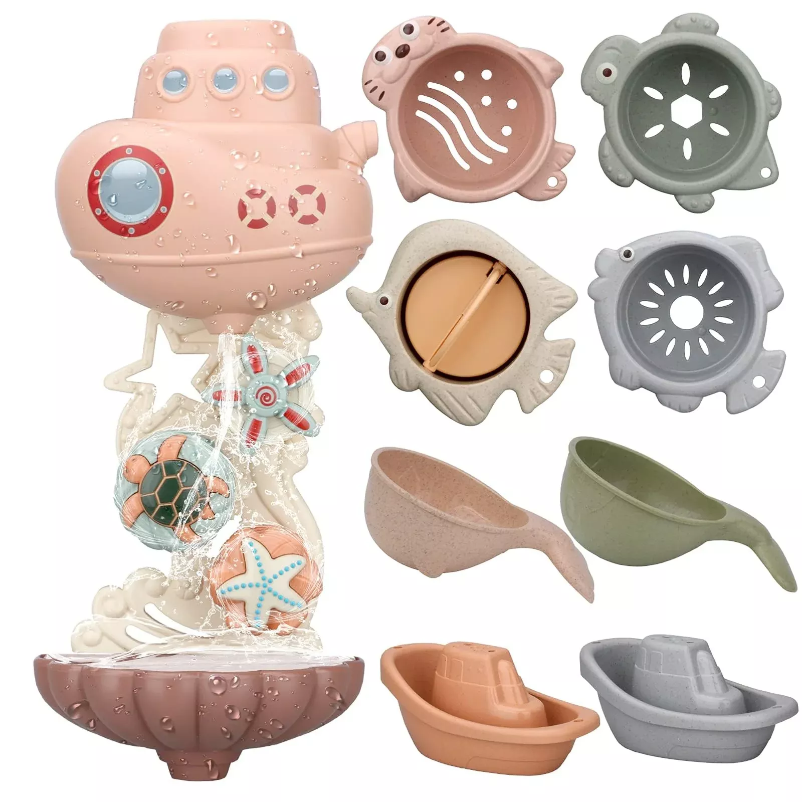 LZZAPJ Bath Toy Set for Kids - Waterfall Station, Small, Brown