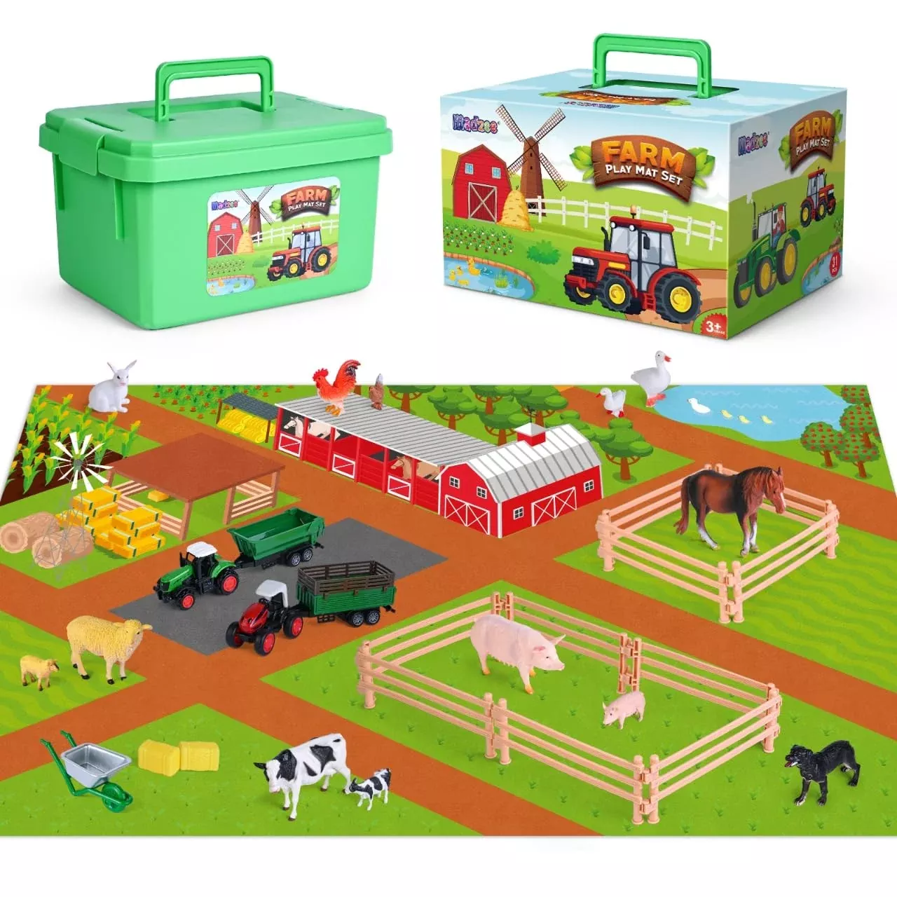 Madzee Farm Toy Set with Activity Play Mat, 27" x 40", Multicol