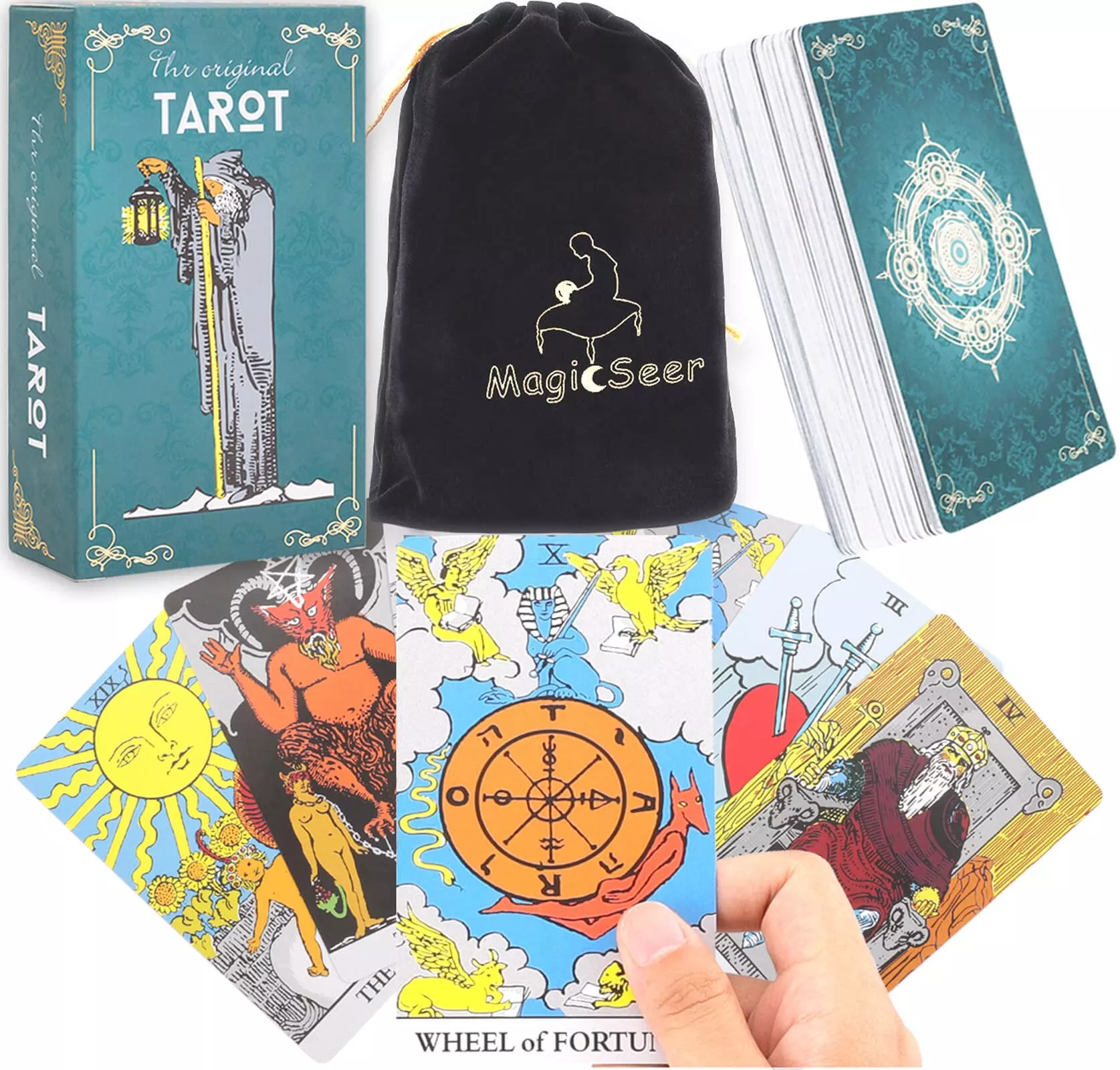 MagicSeer Tarot Cards - 78 Pcs Borderless Deck, Durable Paper, Velvet
