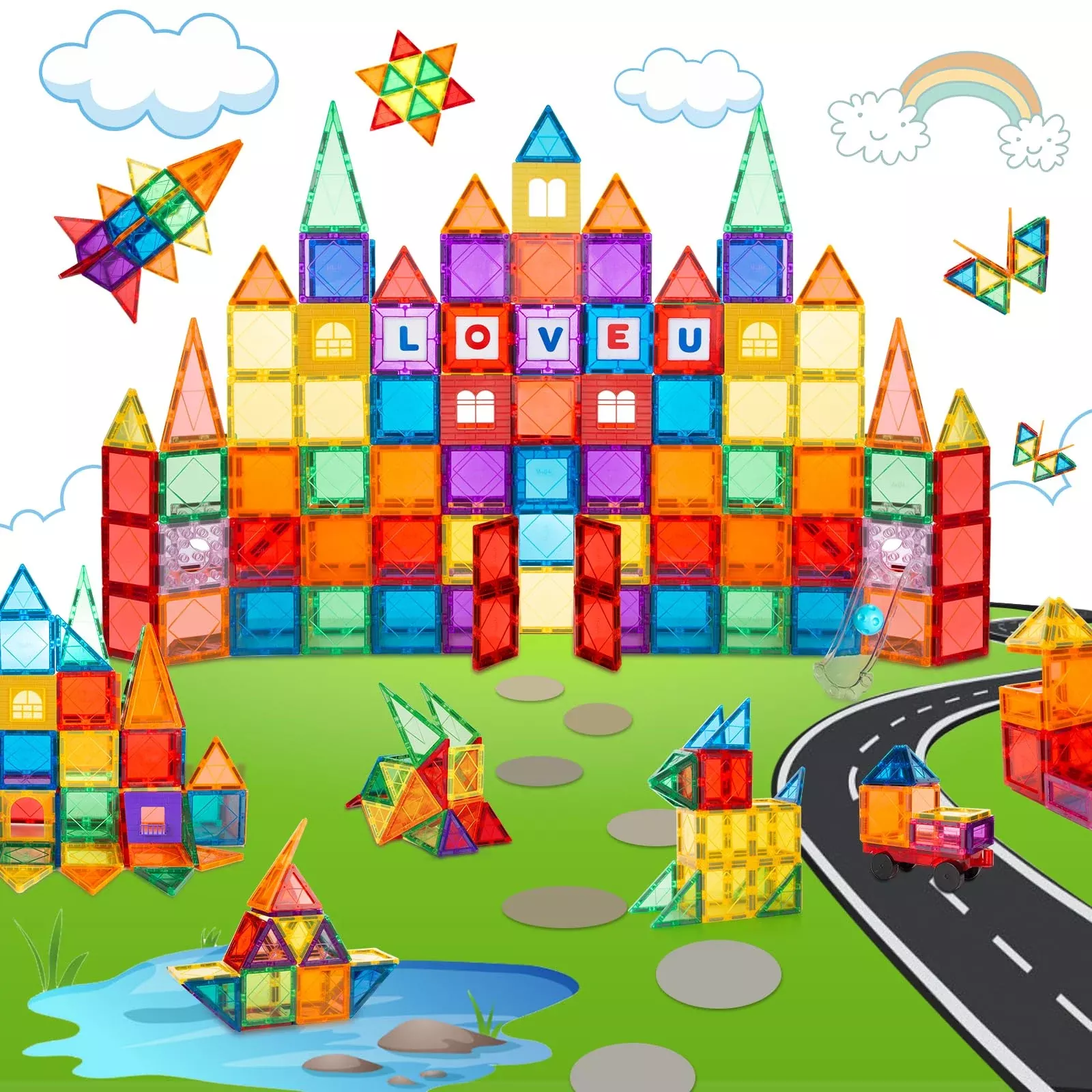 Magnetic Tiles 85 Pcs Magnetic Blocks For Kids, 3D Magnetic Building B