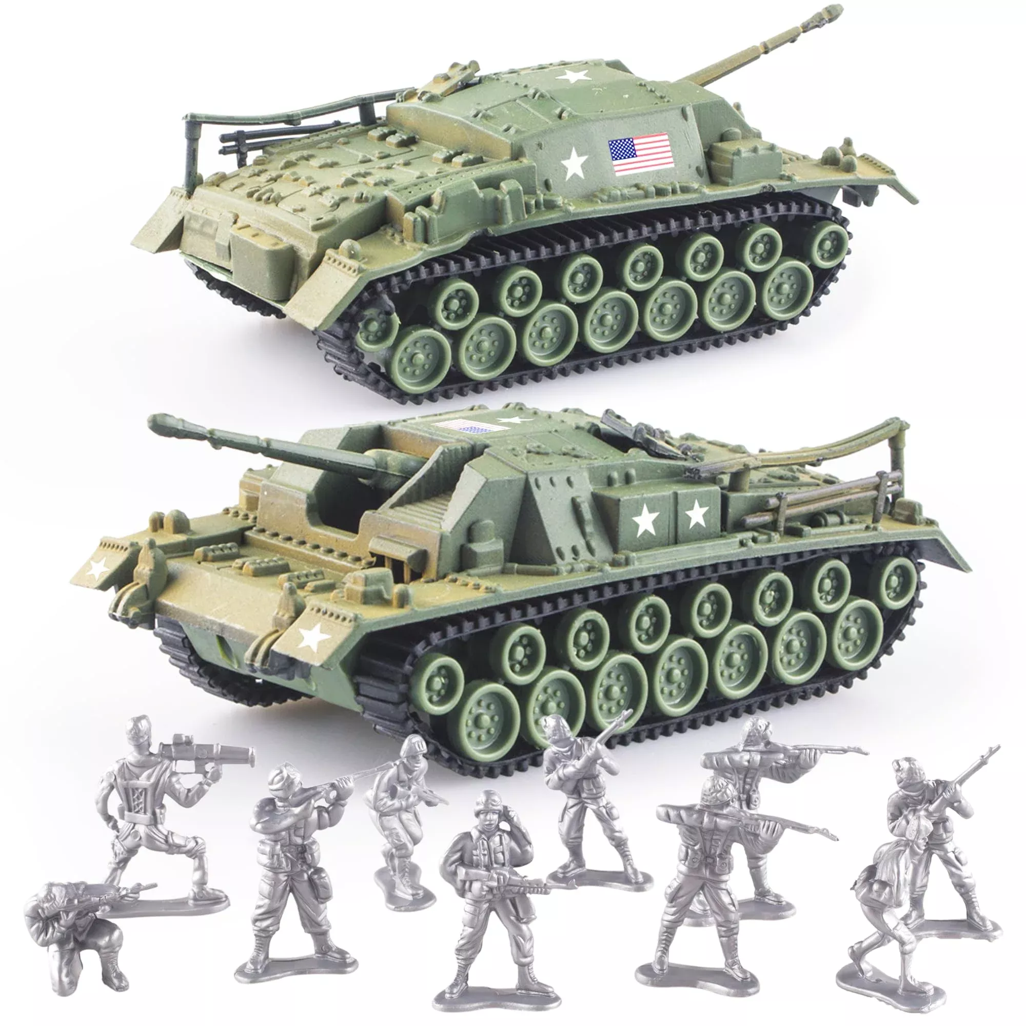 MaozyHomie Mini Tank Set with Soldiers, 4" Long, Safe ABS Material