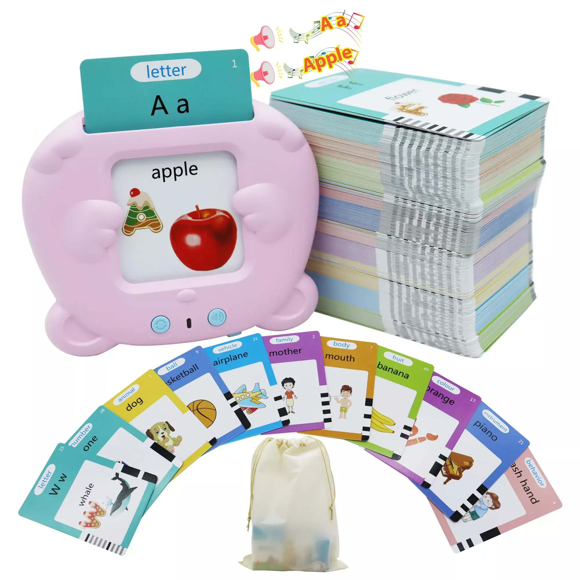 MAYAPHILOS Talking Flashcards Learning Toy for Preschool Kids, Pink