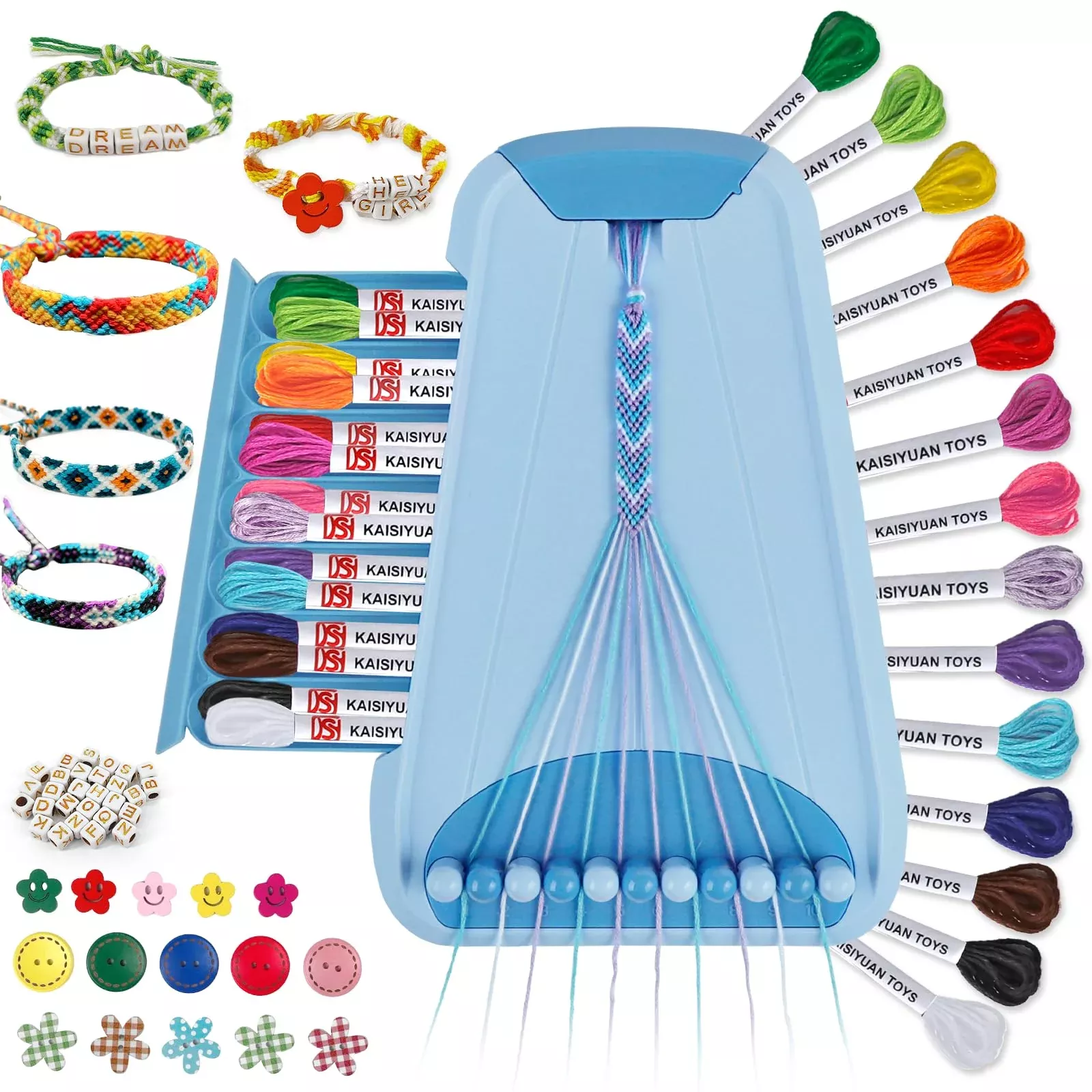 Maynacs Miniature Bracelet Maker Kit for Kids - Light Blue, 28 Threads