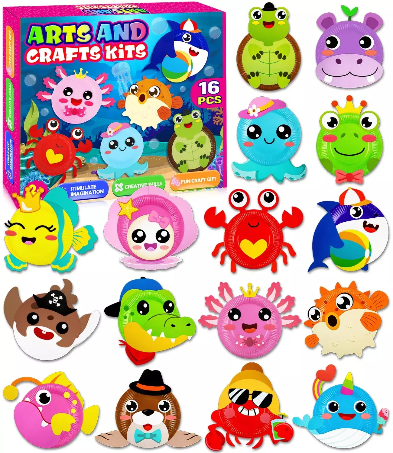 MDCGFOD Arts and Crafts Kit for Kids, 16 Pack Paper Plate Art, Medium,