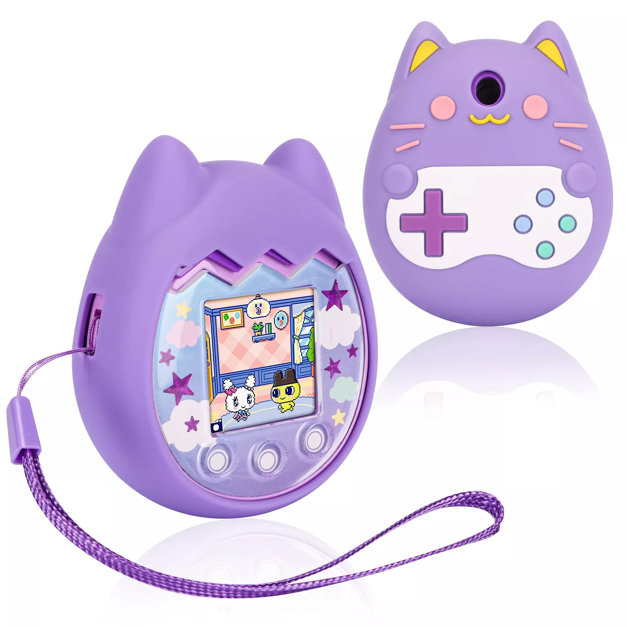 Meetikar Silicone Case for Tamagotchi Pix - Purple, Medium, Includes Lanyard