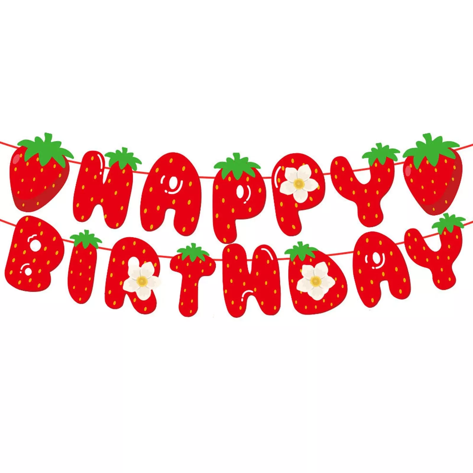 MEETINGU Strawberry Birthday Banner, 15-Piece, Red, Durable Paper