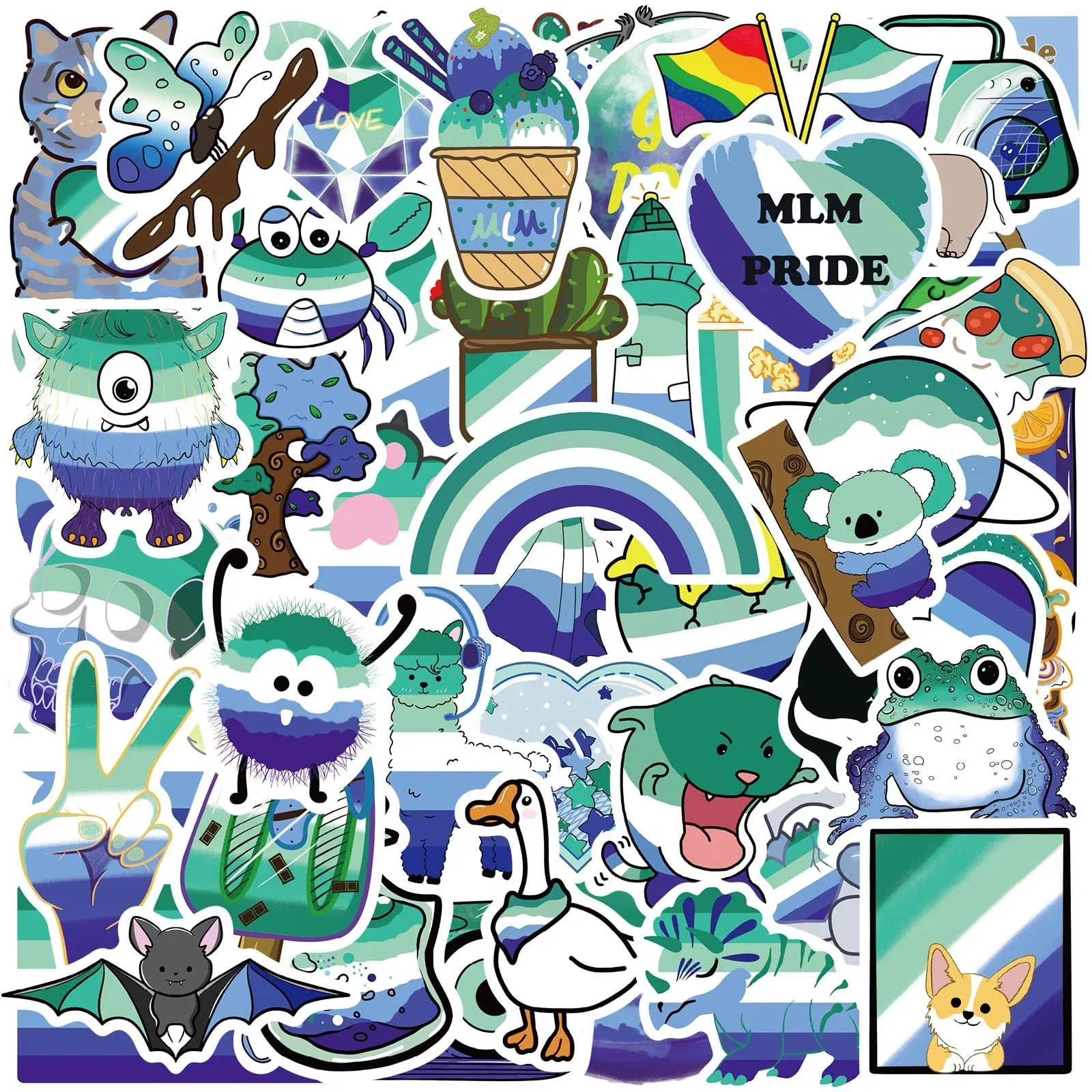 MEPLUM Gay Pride Stickers Bulk, Vinyl, 2-3 Inch, 50