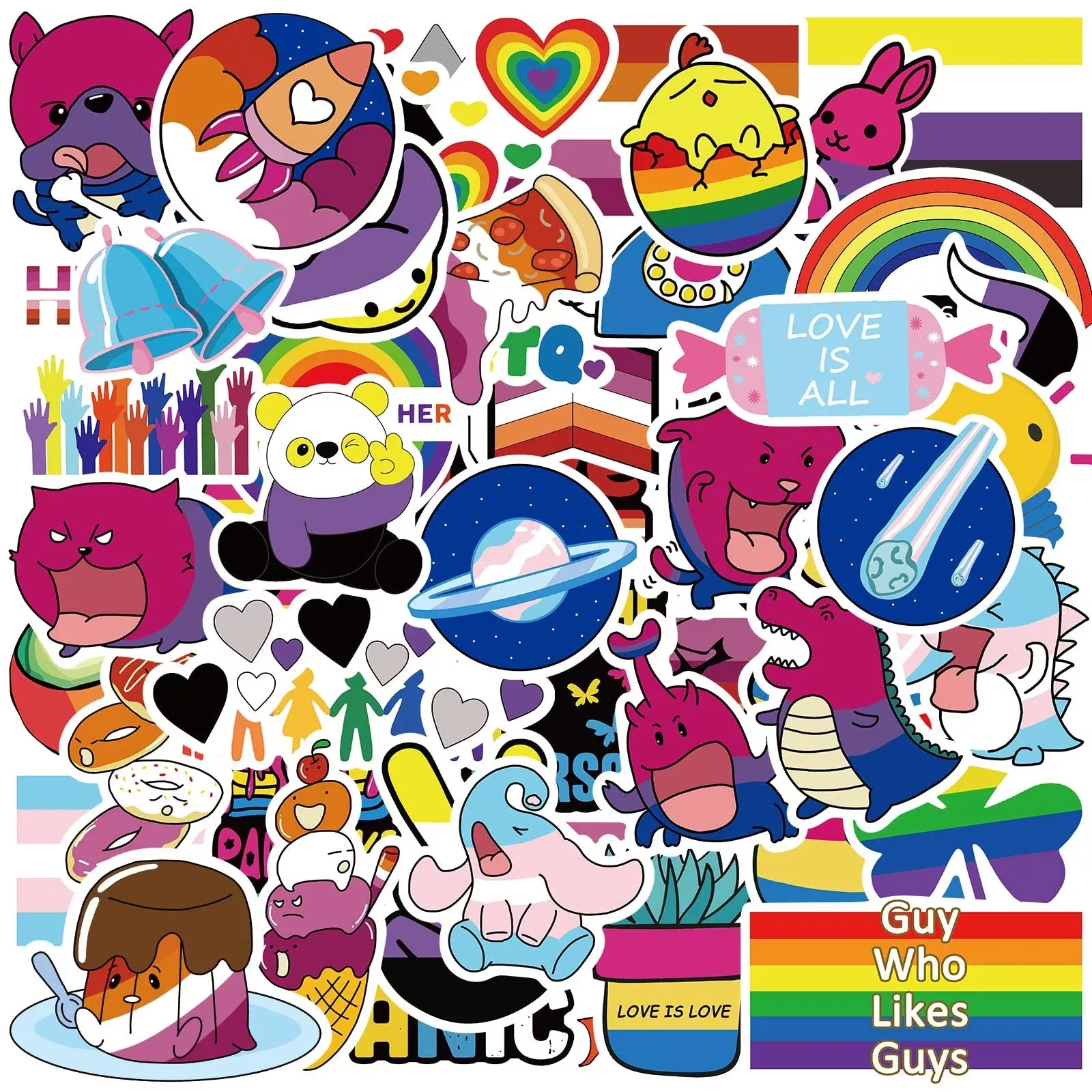 MEPLUM Pride Stickers 300 Pcs Vinyl 2-3 Inch Mixed Colors