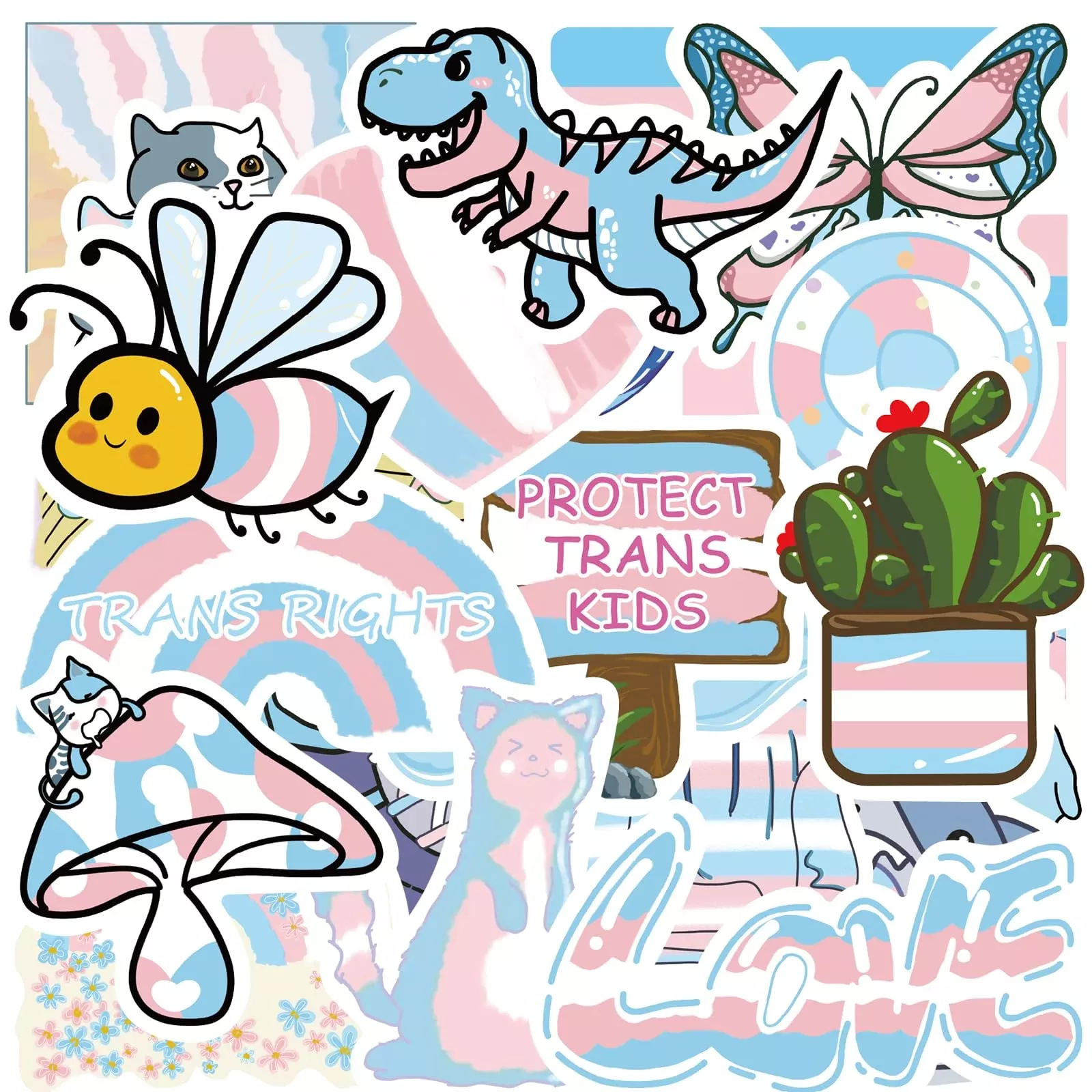 MEPLUM Trans Pride Stickers Bulk 110 PCS Vinyl Waterproof 2-3 Inch