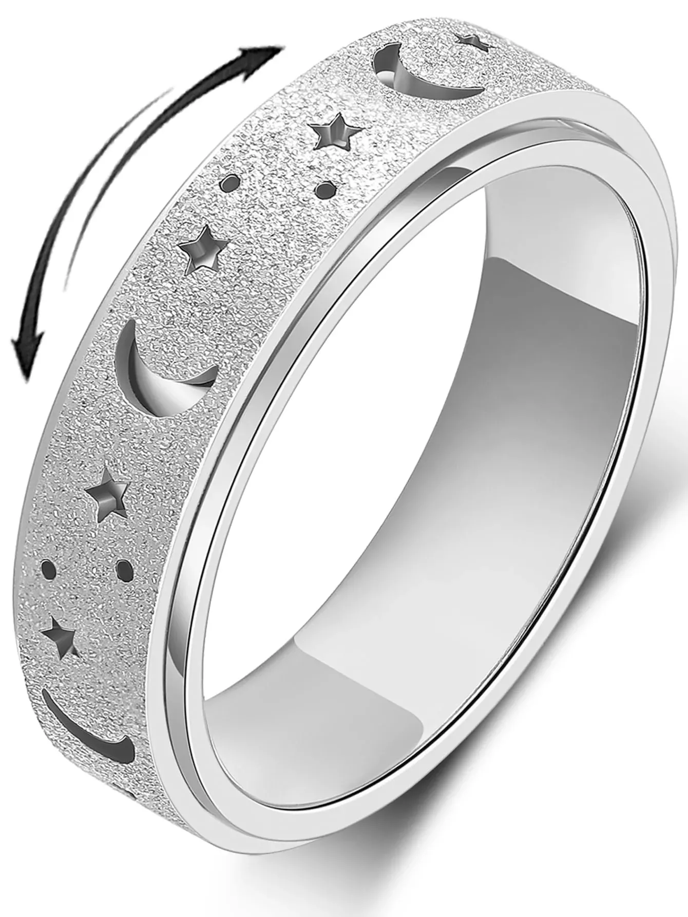 MHWTTY Fidget Spinner Ring Anxiety Relief Titanium Size 6-10 Black/Rose Gold