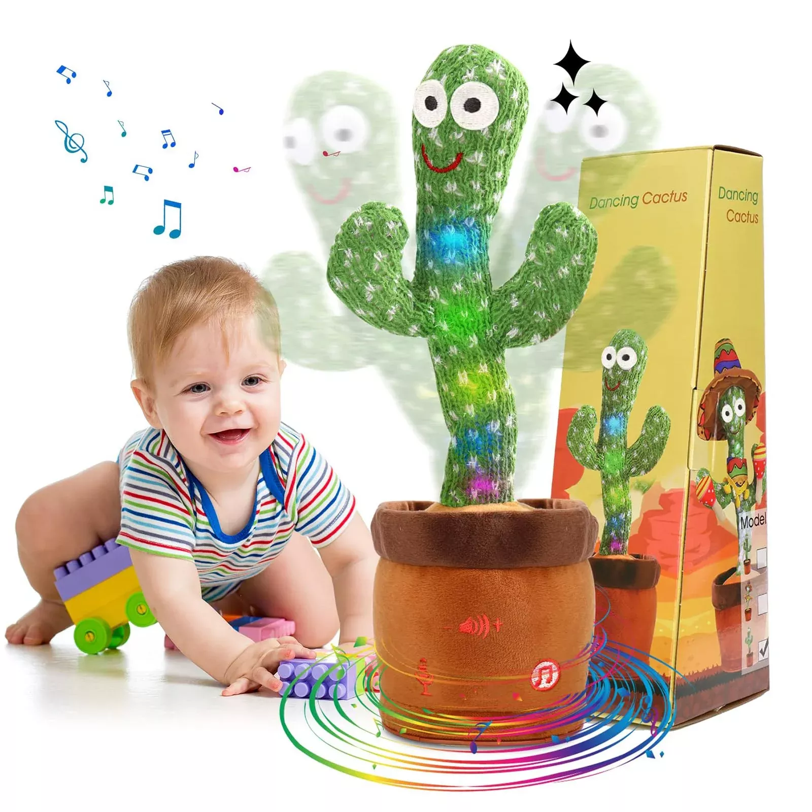 MIAODAM Dancing Cactus Toy, 12.6" Green Plush for Kids,
