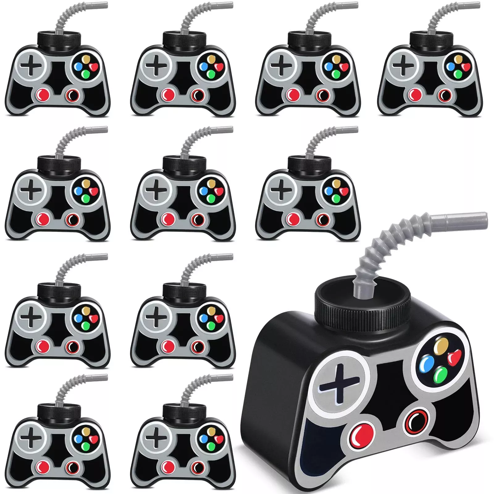 Mifoci Gamer Cups Set of 12, Gray, 10 oz, Plastic with Str