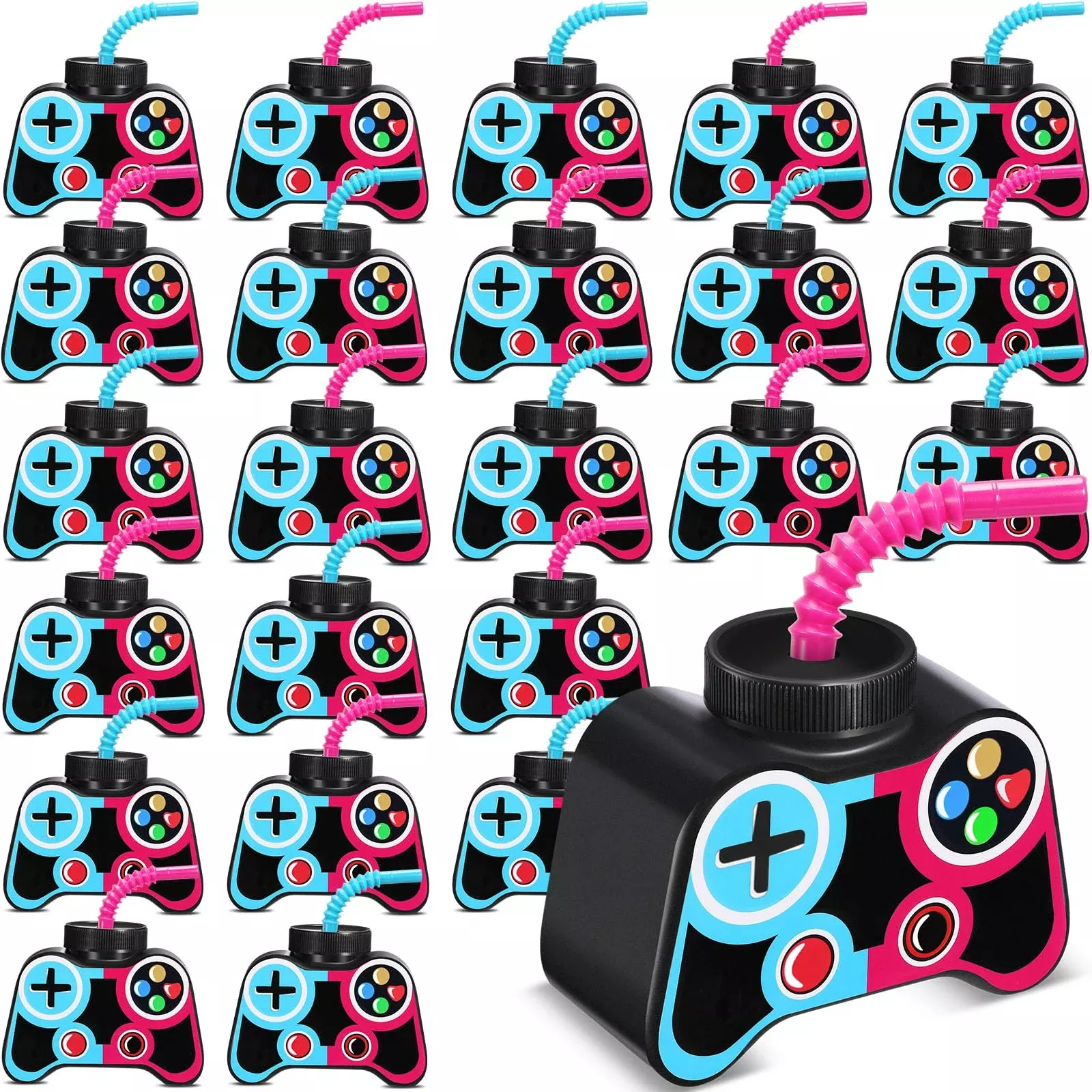 Mifoci Gamer Party Cups Set, 24 Plastic Cups, Blue/Rose, 12