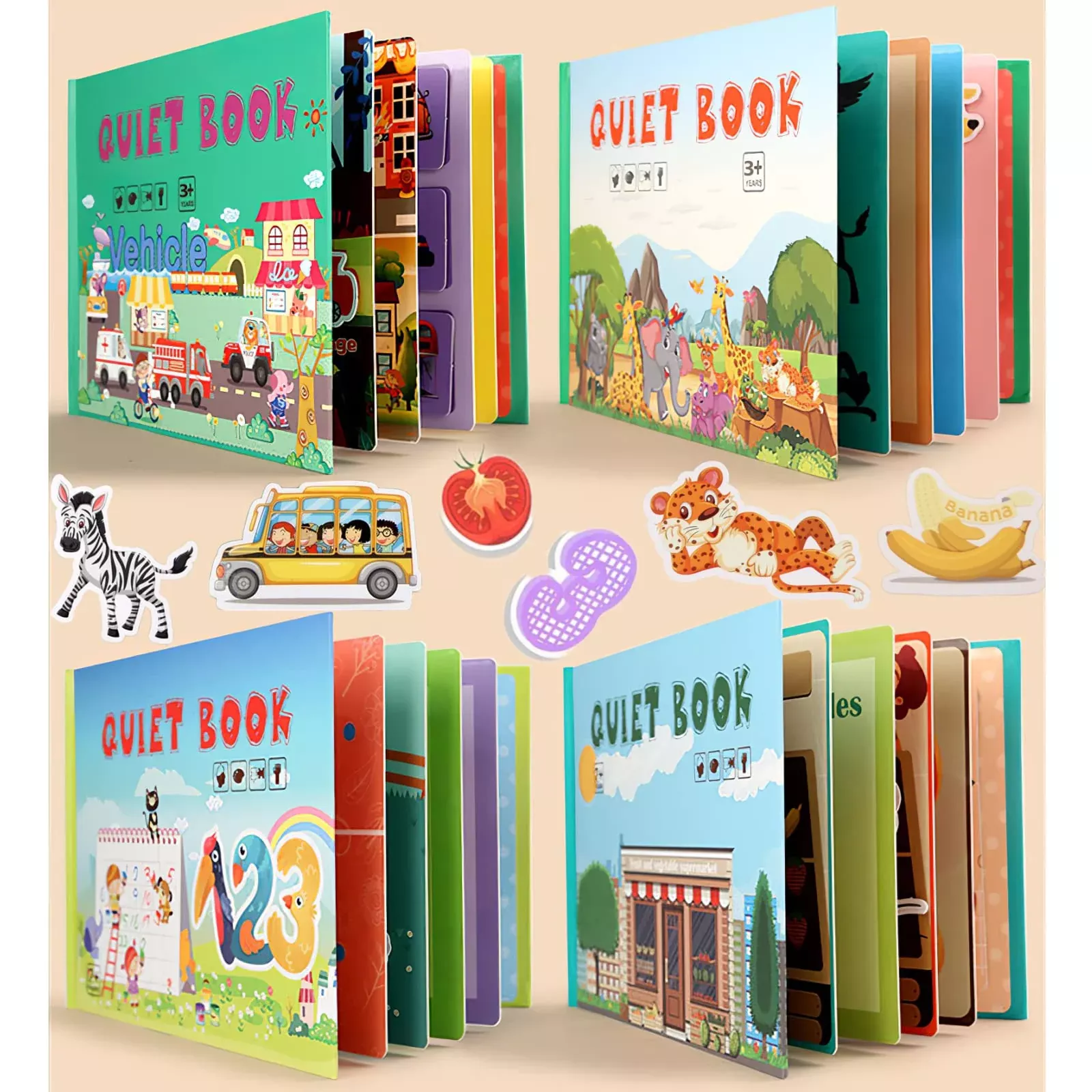 MIKNEKE Montessori Quiet Book for Toddlers – Educational Activity, 4 Pack