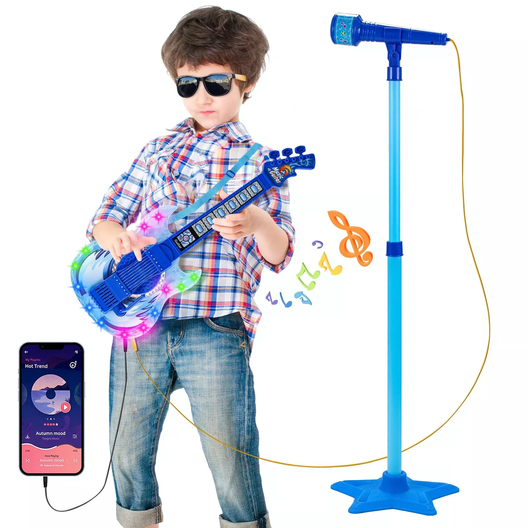 Milk Frog Karaoke Machine Play Set for Boys, Guitar & Microphone Toys,
