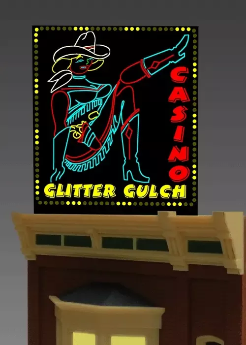 Miller Engineering 882601 Large Glitter Gulch Casino Animated Neon Rooftop Billboard